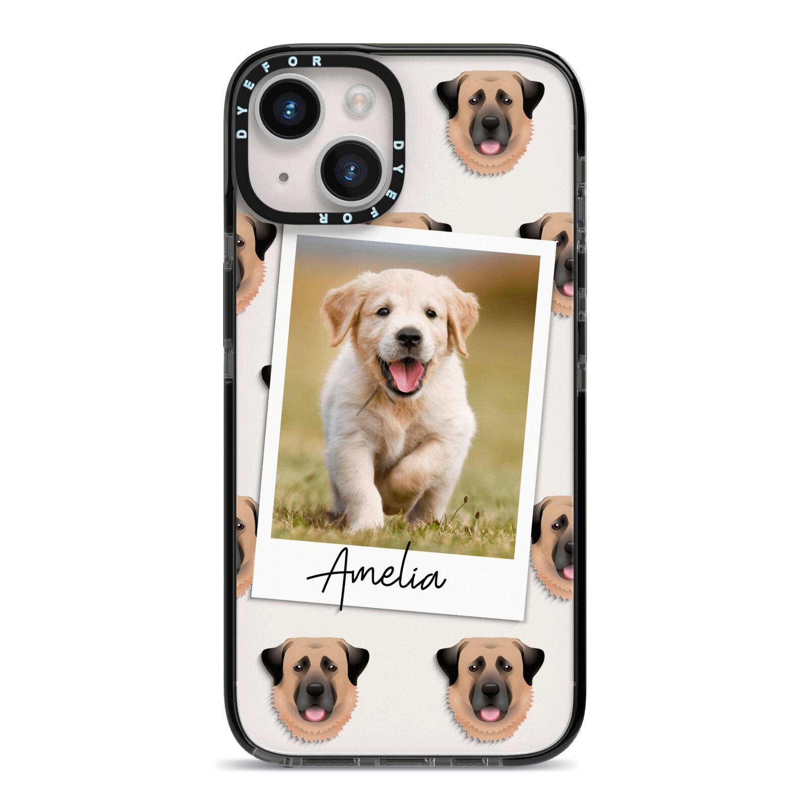 Personalised Dog Photo iPhone 14 Black Impact Case on Silver phone