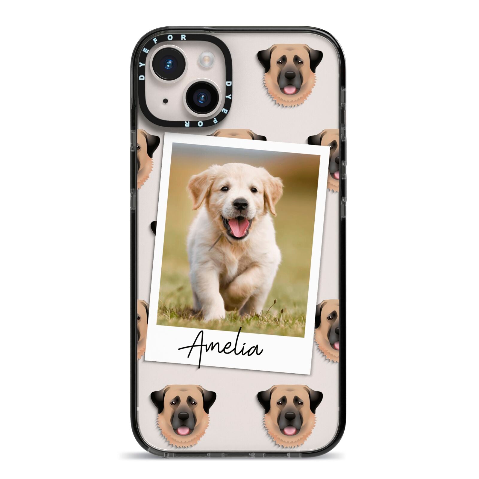 Personalised Dog Photo iPhone 14 Plus Black Impact Case on Silver phone