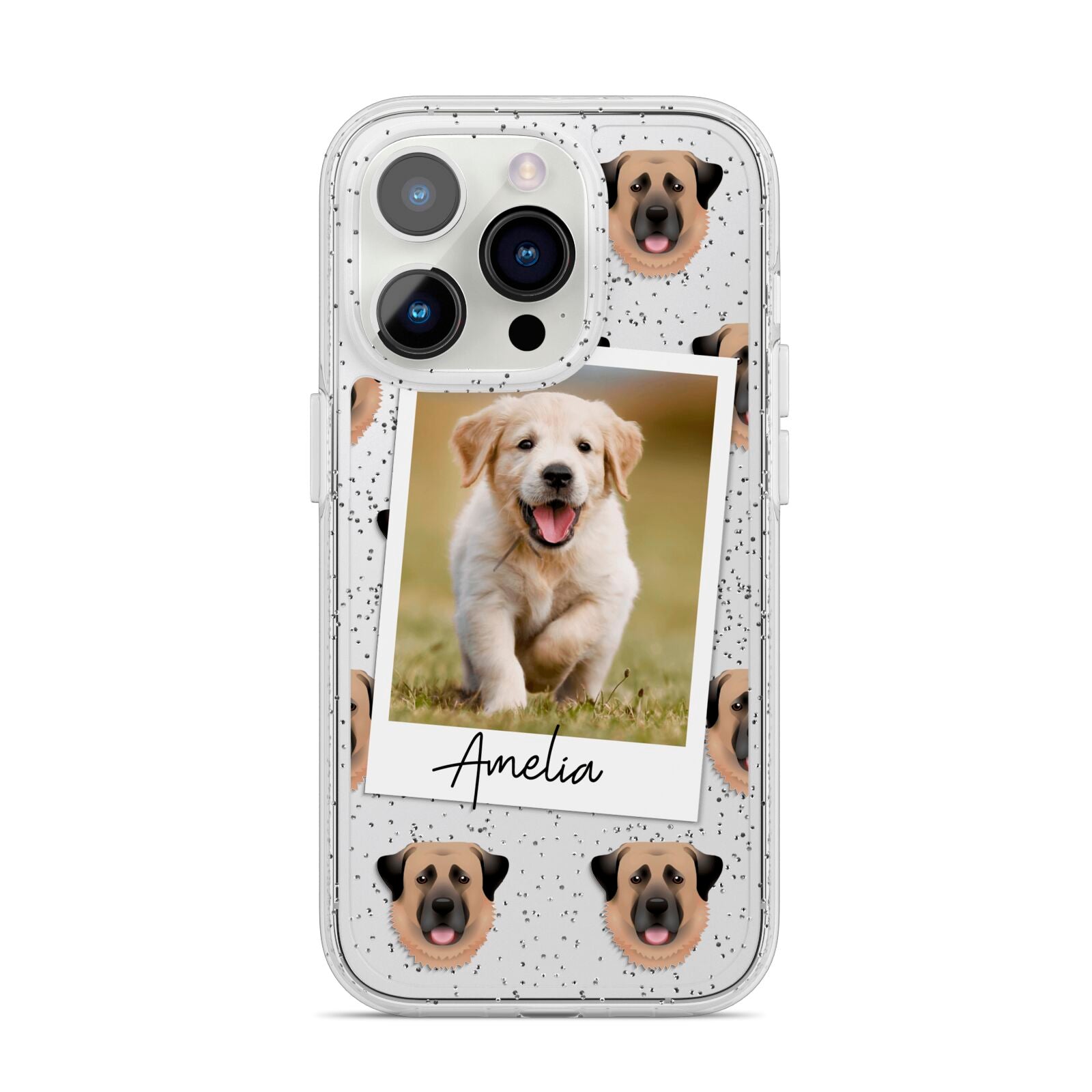 Personalised Dog Photo iPhone 14 Pro Glitter Tough Case Silver