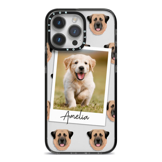 Personalised Dog Photo iPhone 14 Pro Max Black Impact Case on Silver phone