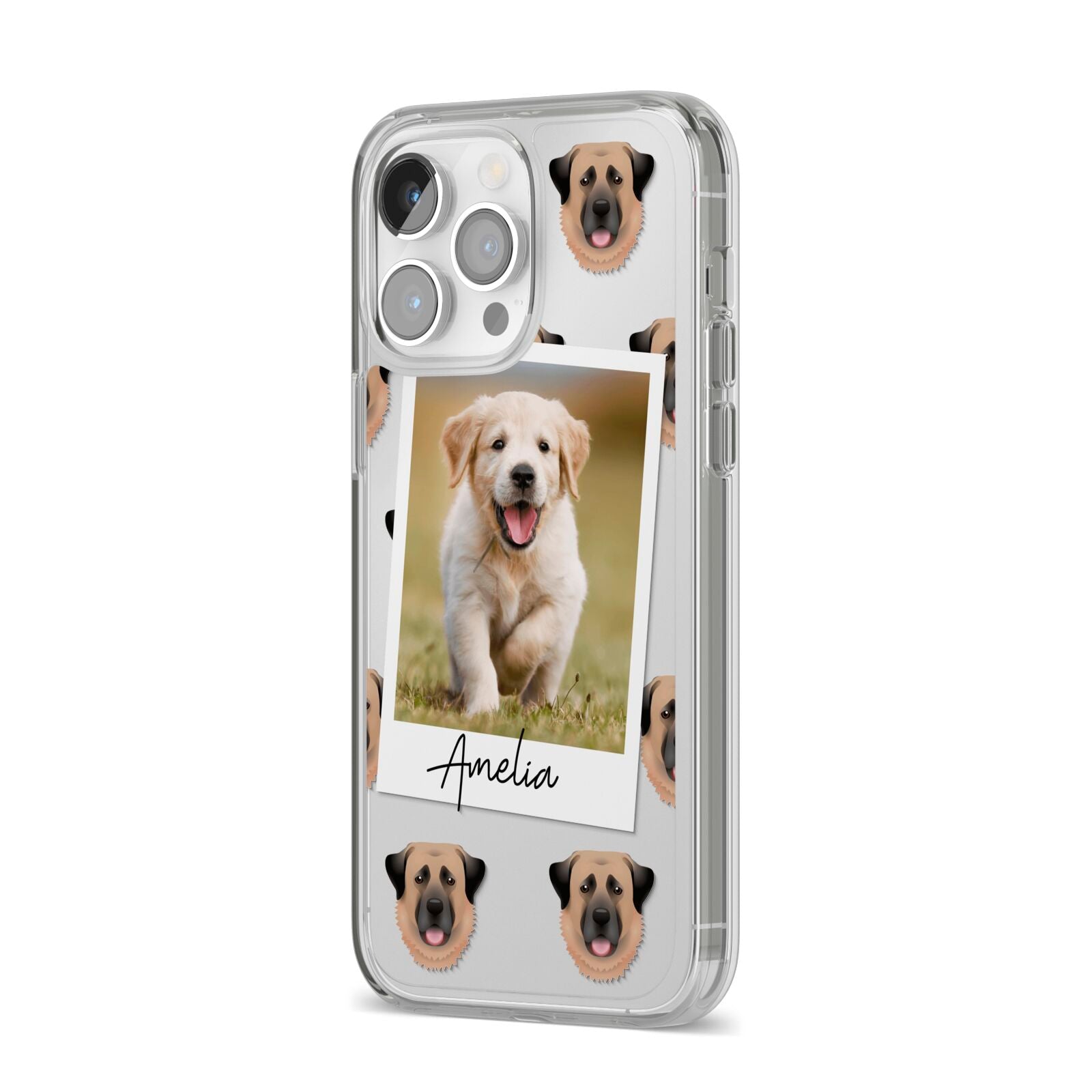 Personalised Dog Photo iPhone 14 Pro Max Clear Tough Case Silver Angled Image