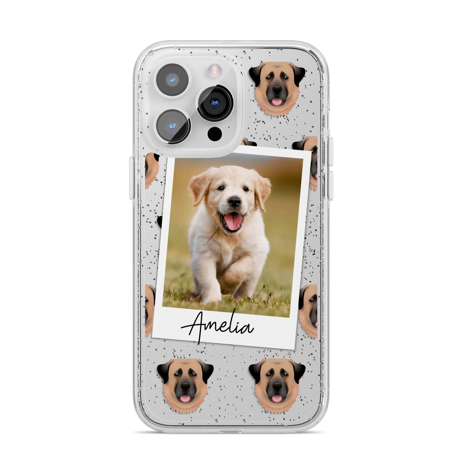 Personalised Dog Photo iPhone 14 Pro Max Glitter Tough Case Silver