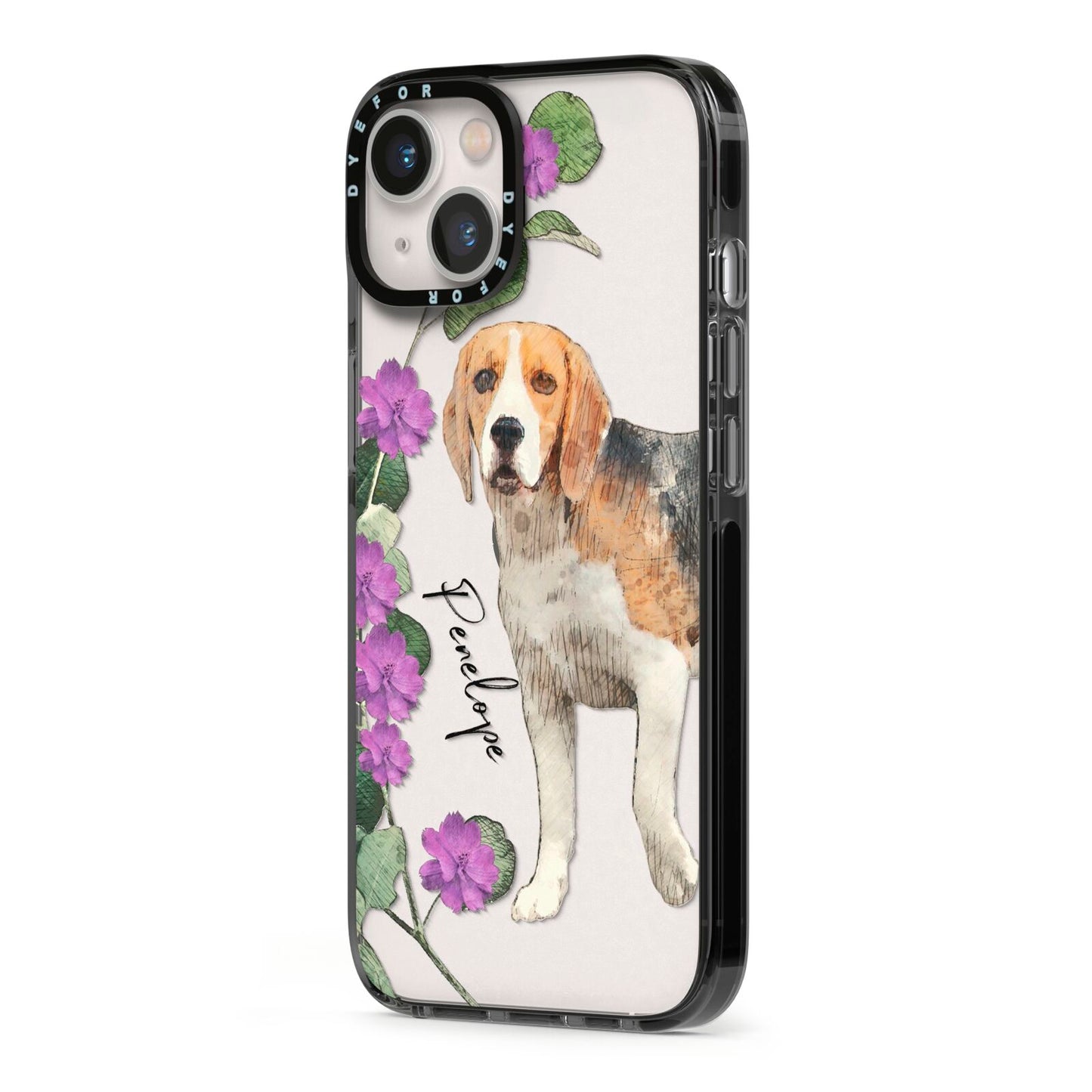 Personalised Dog iPhone 13 Black Impact Case Side Angle on Silver phone