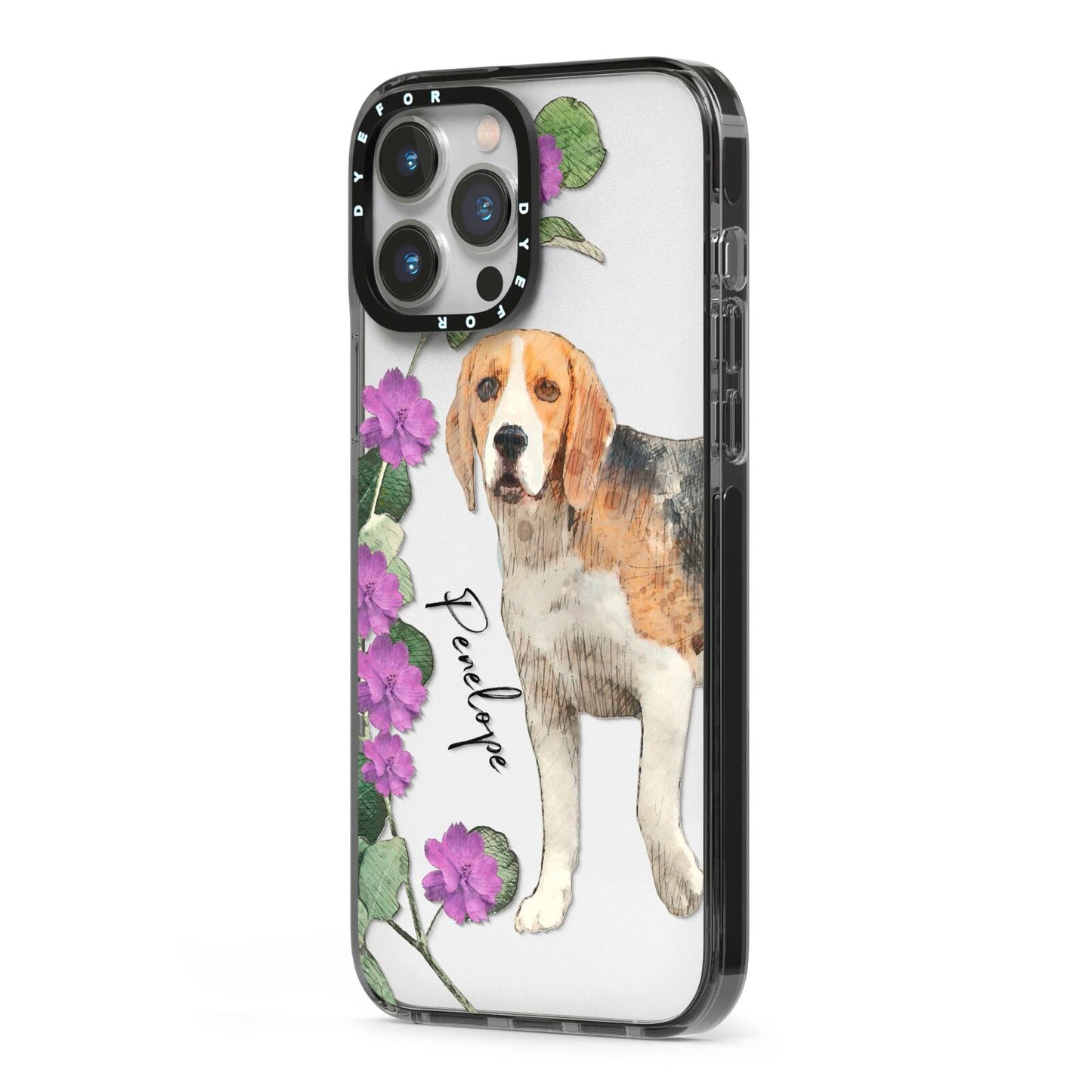 Personalised Dog iPhone 13 Pro Max Black Impact Case Side Angle on Silver phone