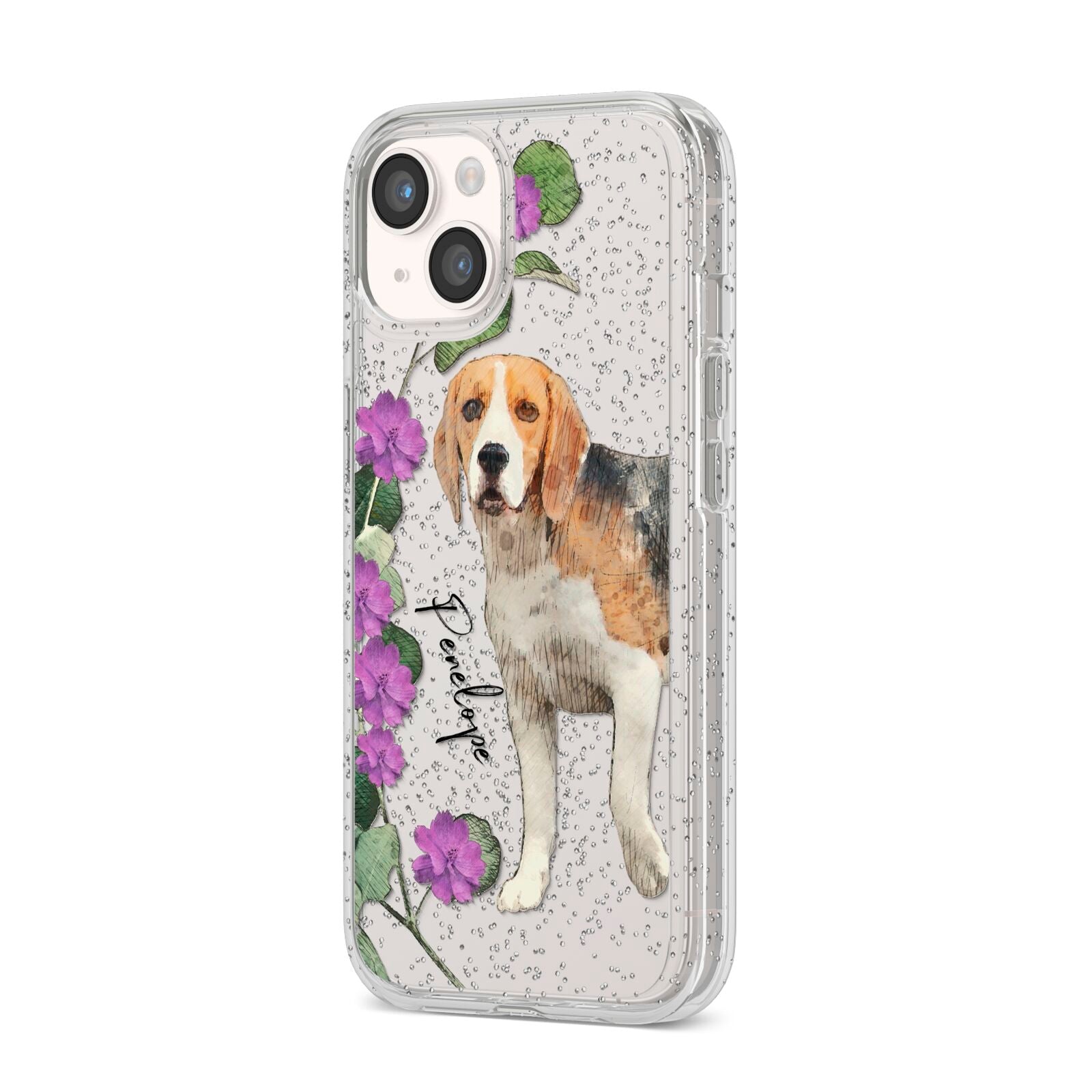 Personalised Dog iPhone 14 Glitter Tough Case Starlight Angled Image