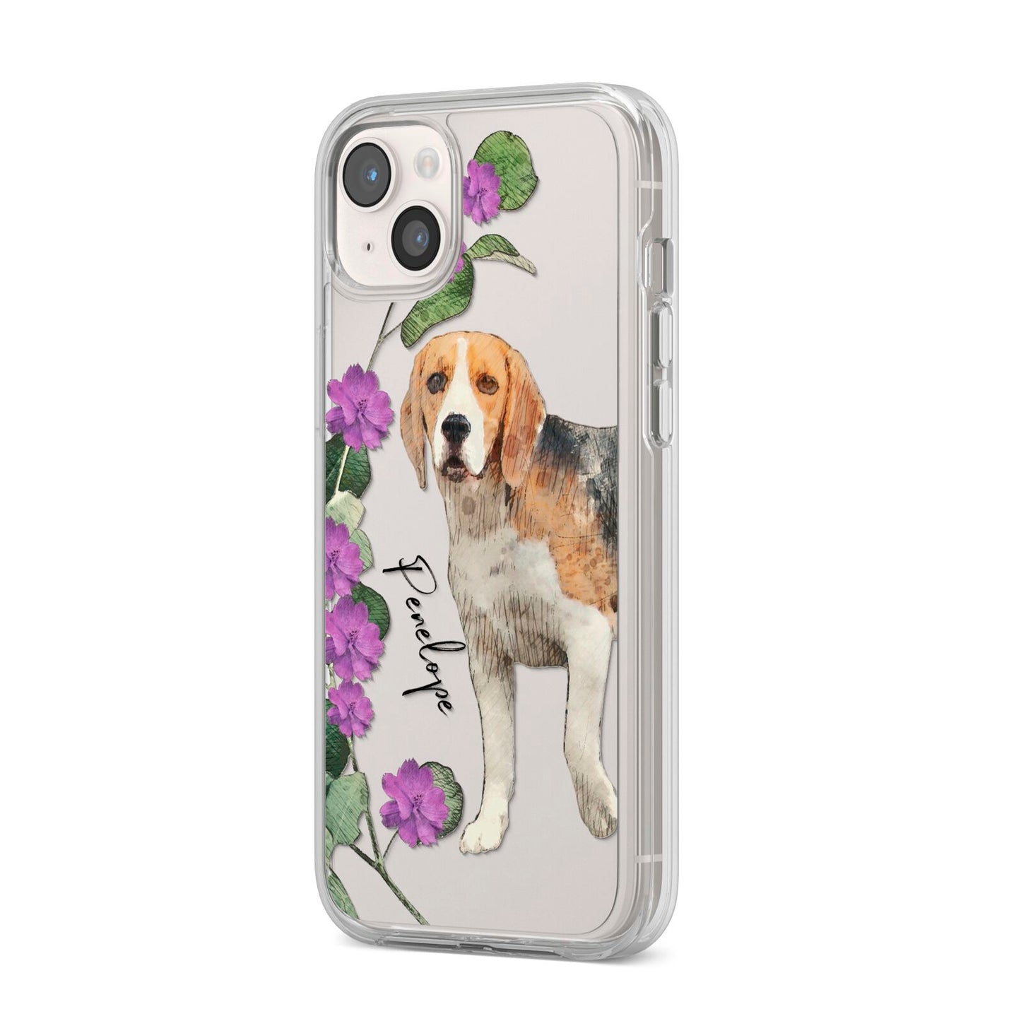 Personalised Dog iPhone 14 Plus Clear Tough Case Starlight Angled Image