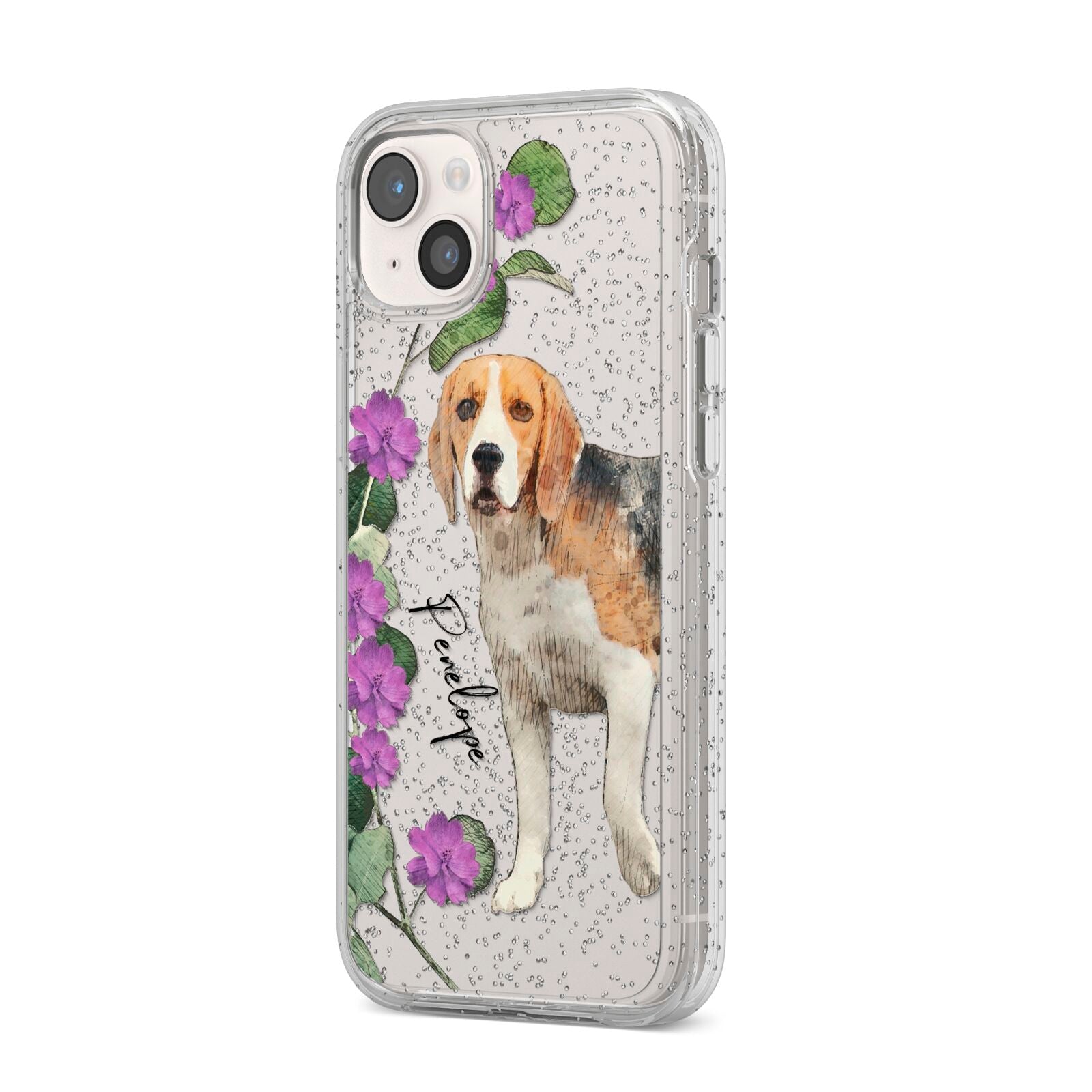 Personalised Dog iPhone 14 Plus Glitter Tough Case Starlight Angled Image