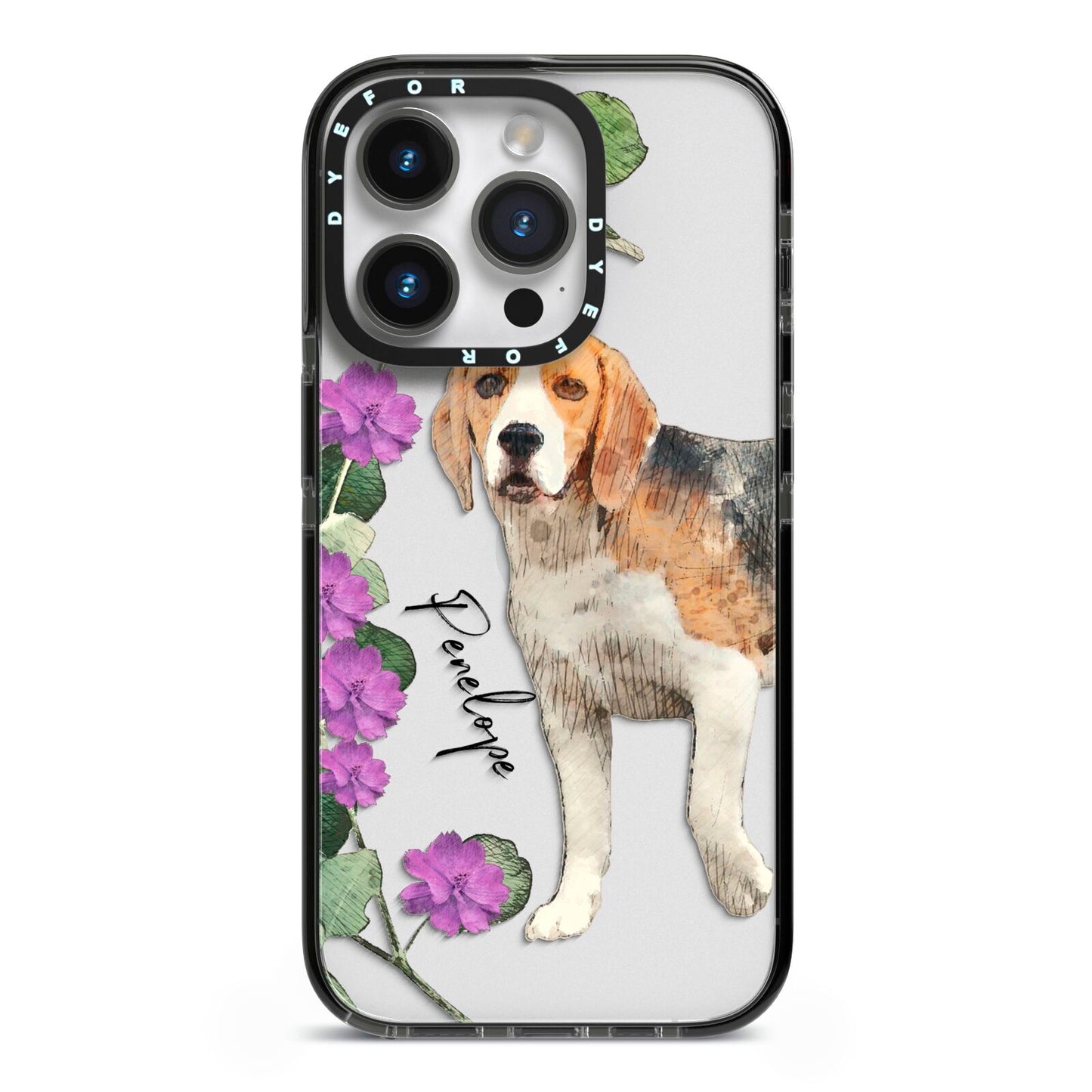 Personalised Dog iPhone 14 Pro Black Impact Case on Silver phone