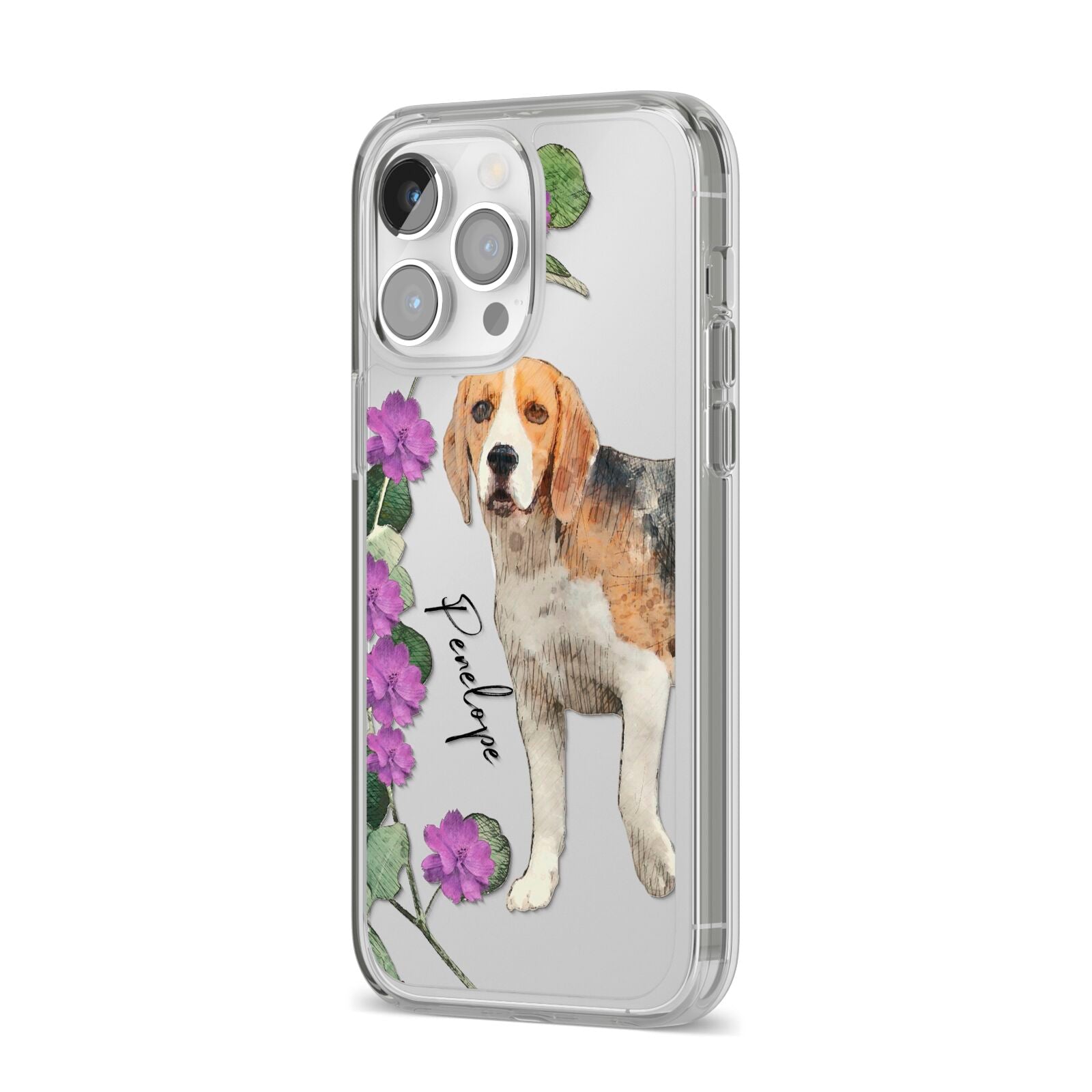 Personalised Dog iPhone 14 Pro Max Clear Tough Case Silver Angled Image