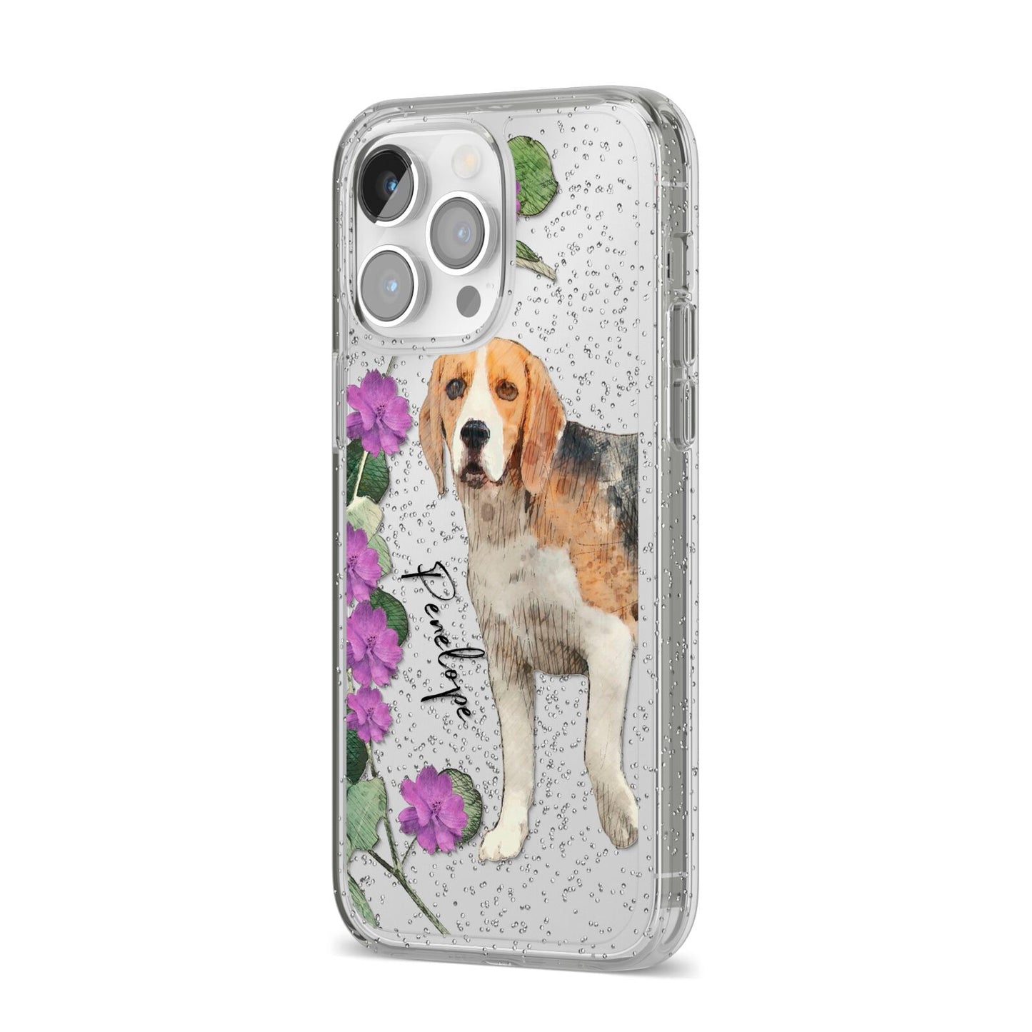 Personalised Dog iPhone 14 Pro Max Glitter Tough Case Silver Angled Image