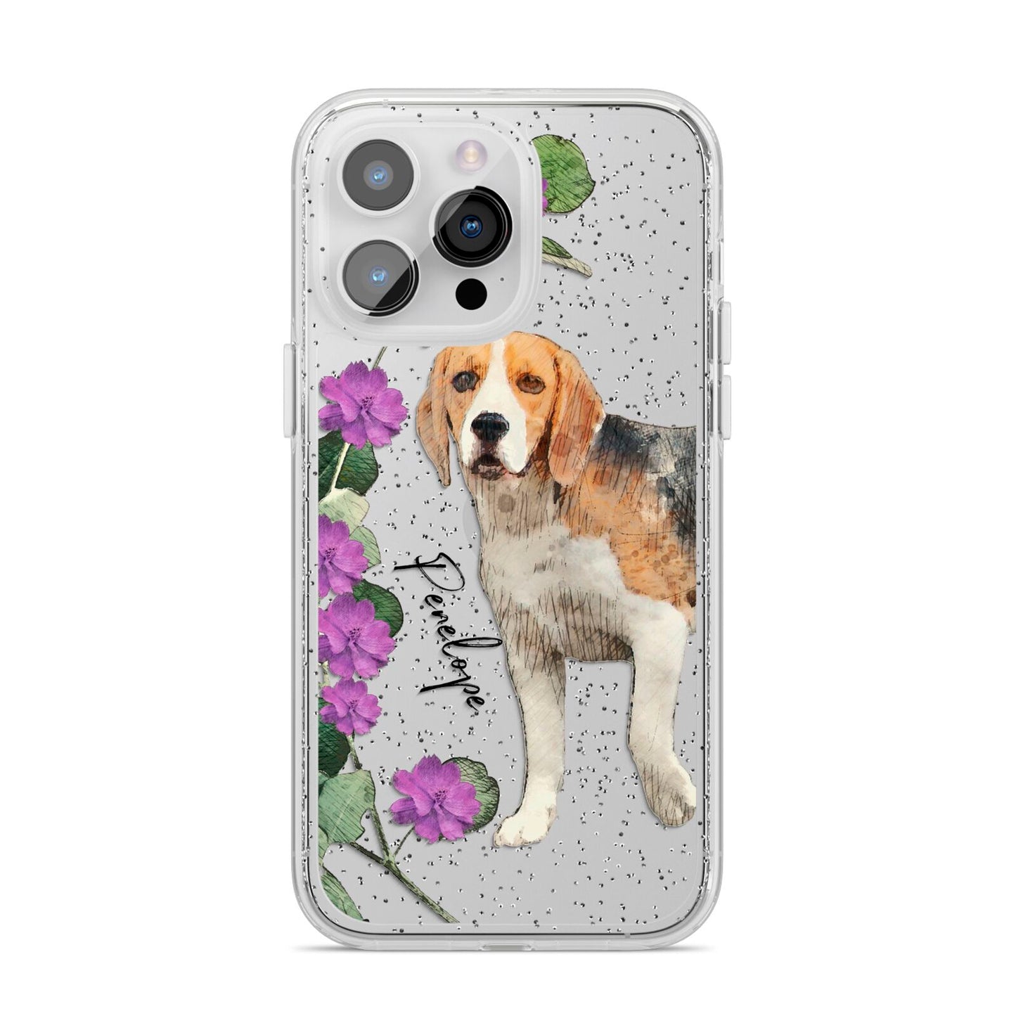 Personalised Dog iPhone 14 Pro Max Glitter Tough Case Silver