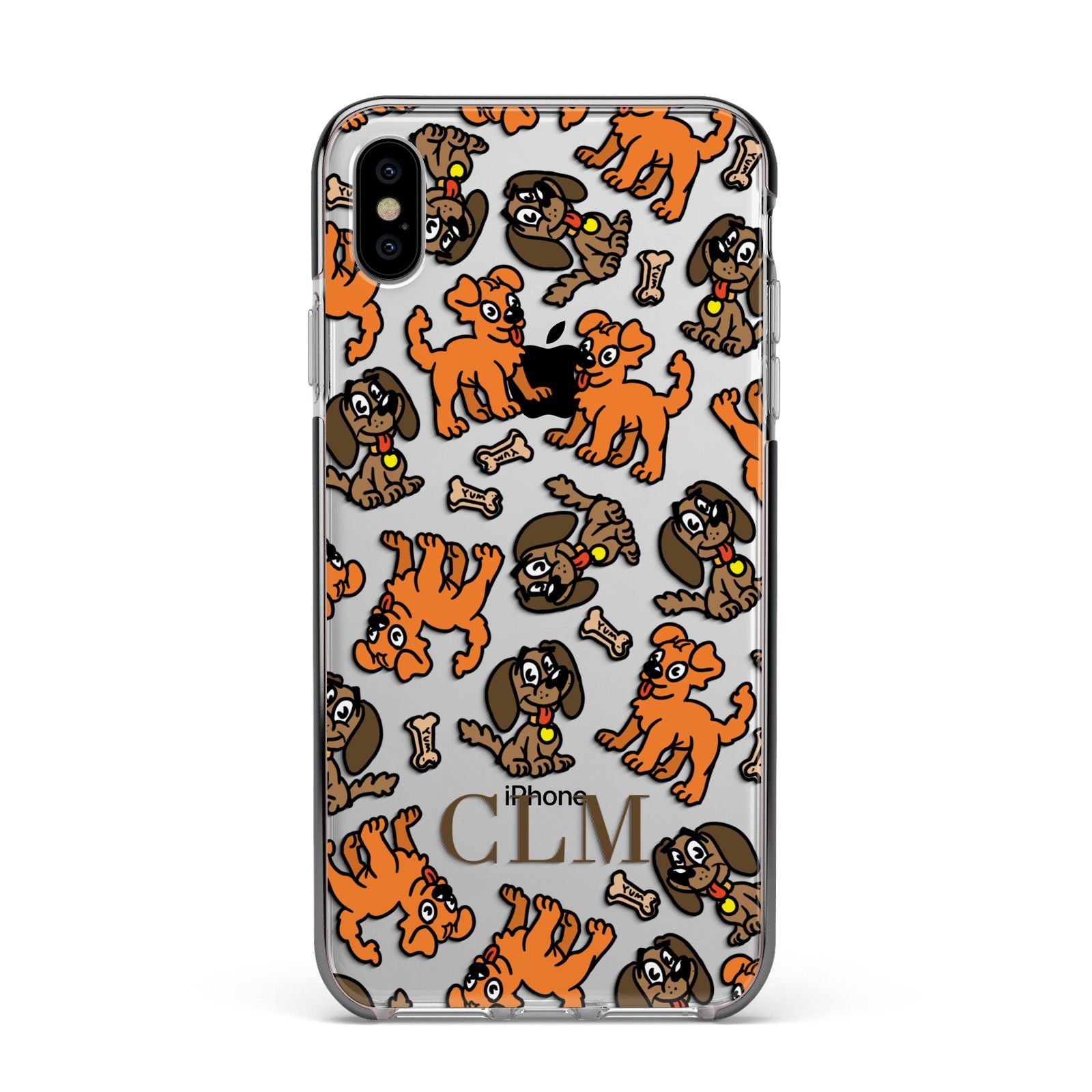 Personalised Dogs Initials Clear Apple iPhone Xs Max Impact Case Black Edge on Silver Phone