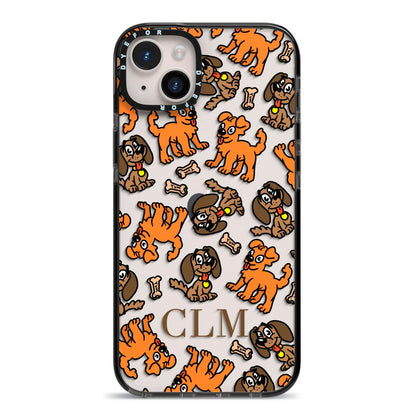 Personalised Dogs Initials Clear iPhone 14 Plus Black Impact Case on Silver phone