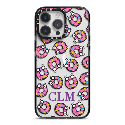 Personalised Donut Initials iPhone 14 Pro Max Black Impact Case on Silver phone
