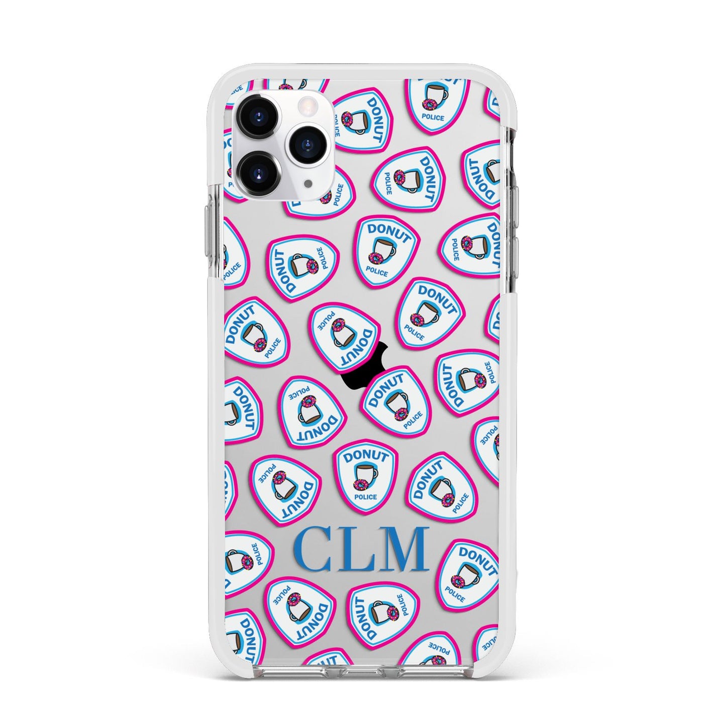 Personalised Donut Police Initials Apple iPhone 11 Pro Max in Silver with White Impact Case