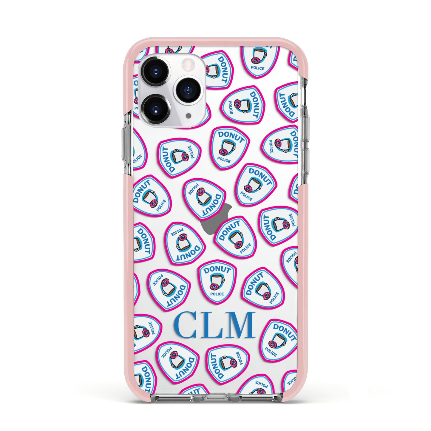 Personalised Donut Police Initials Apple iPhone 11 Pro in Silver with Pink Impact Case