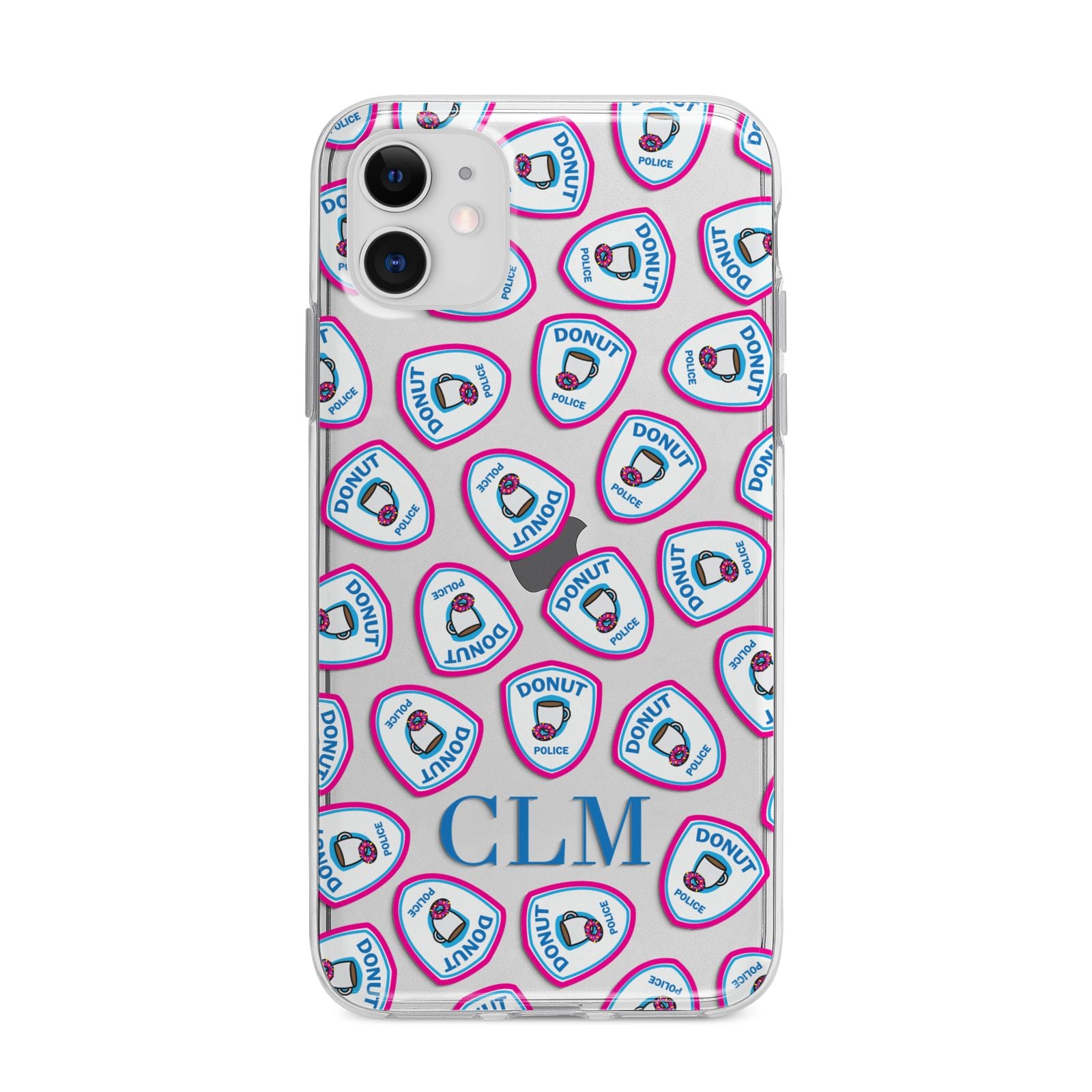 Personalised Donut Police Initials Apple iPhone 11 in White with Bumper Case