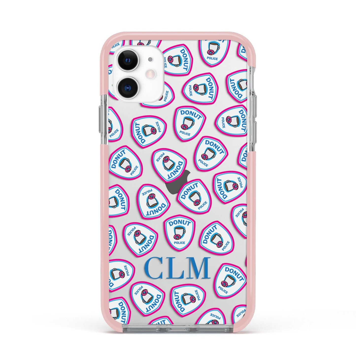 Personalised Donut Police Initials Apple iPhone 11 in White with Pink Impact Case
