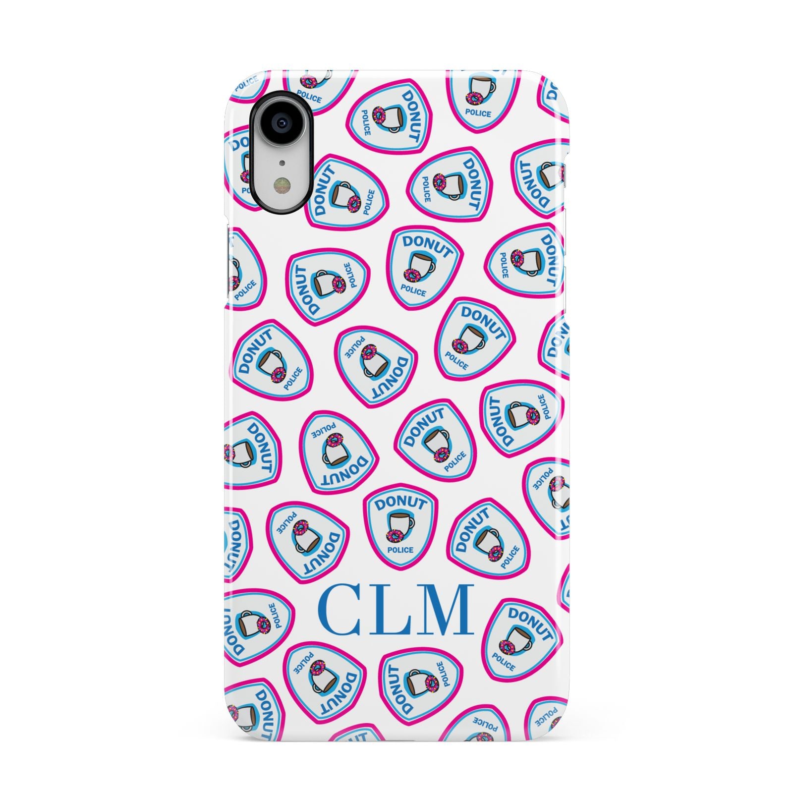 Personalised Donut Police Initials Apple iPhone XR White 3D Snap Case