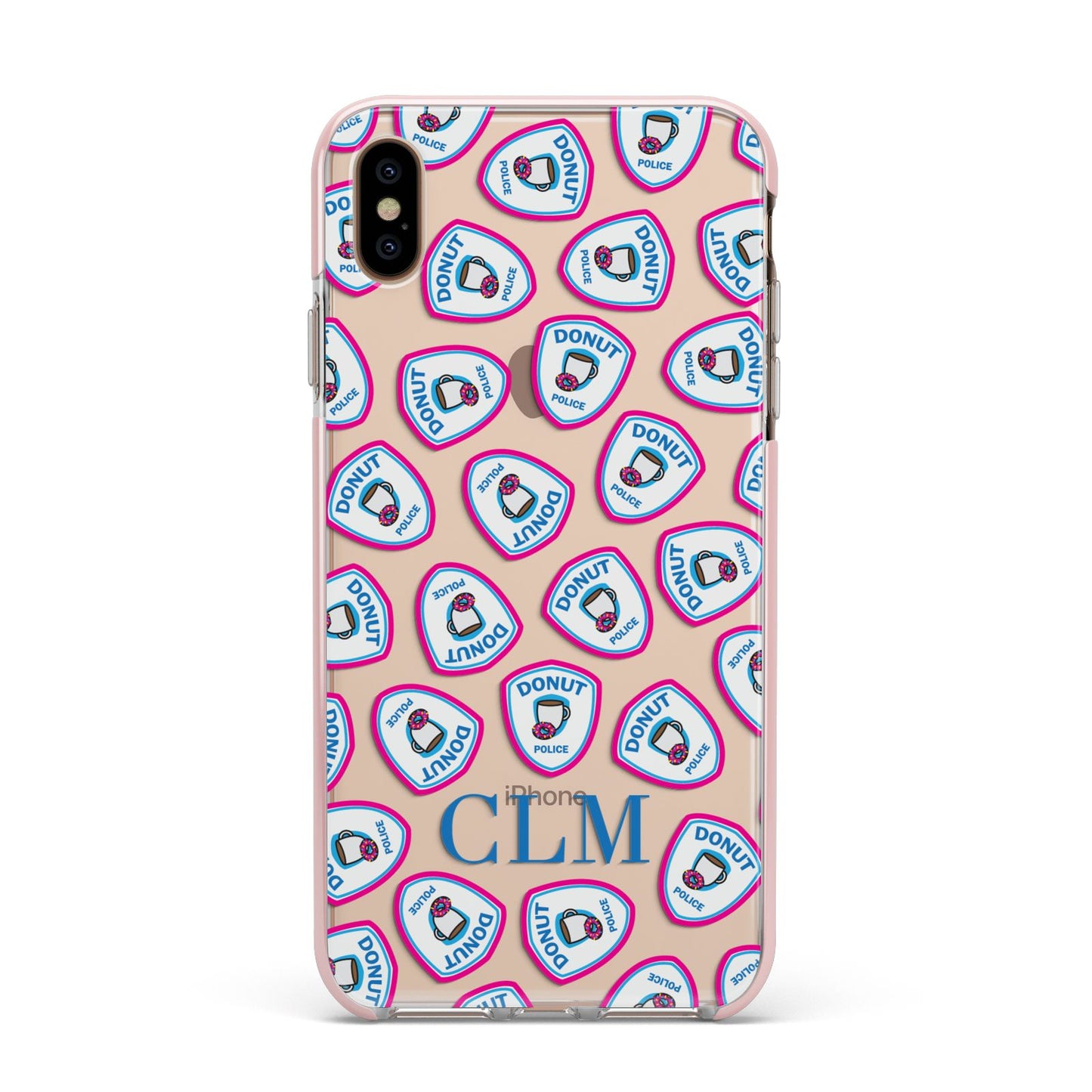 Personalised Donut Police Initials Apple iPhone Xs Max Impact Case Pink Edge on Gold Phone
