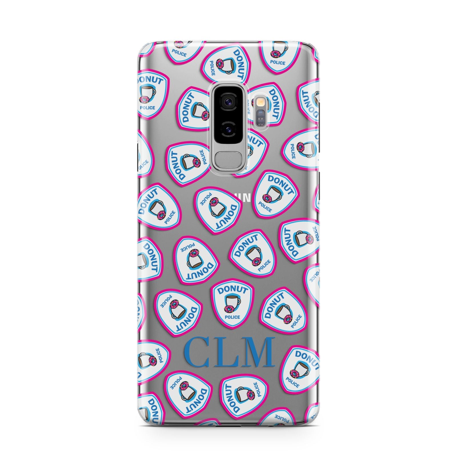 Personalised Donut Police Initials Samsung Galaxy S9 Plus Case on Silver phone