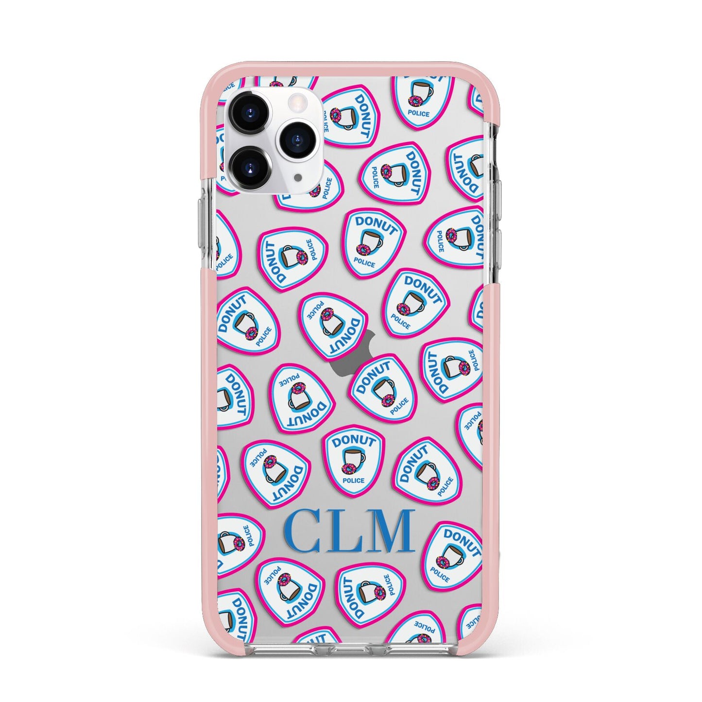 Personalised Donut Police Initials iPhone 11 Pro Max Impact Pink Edge Case