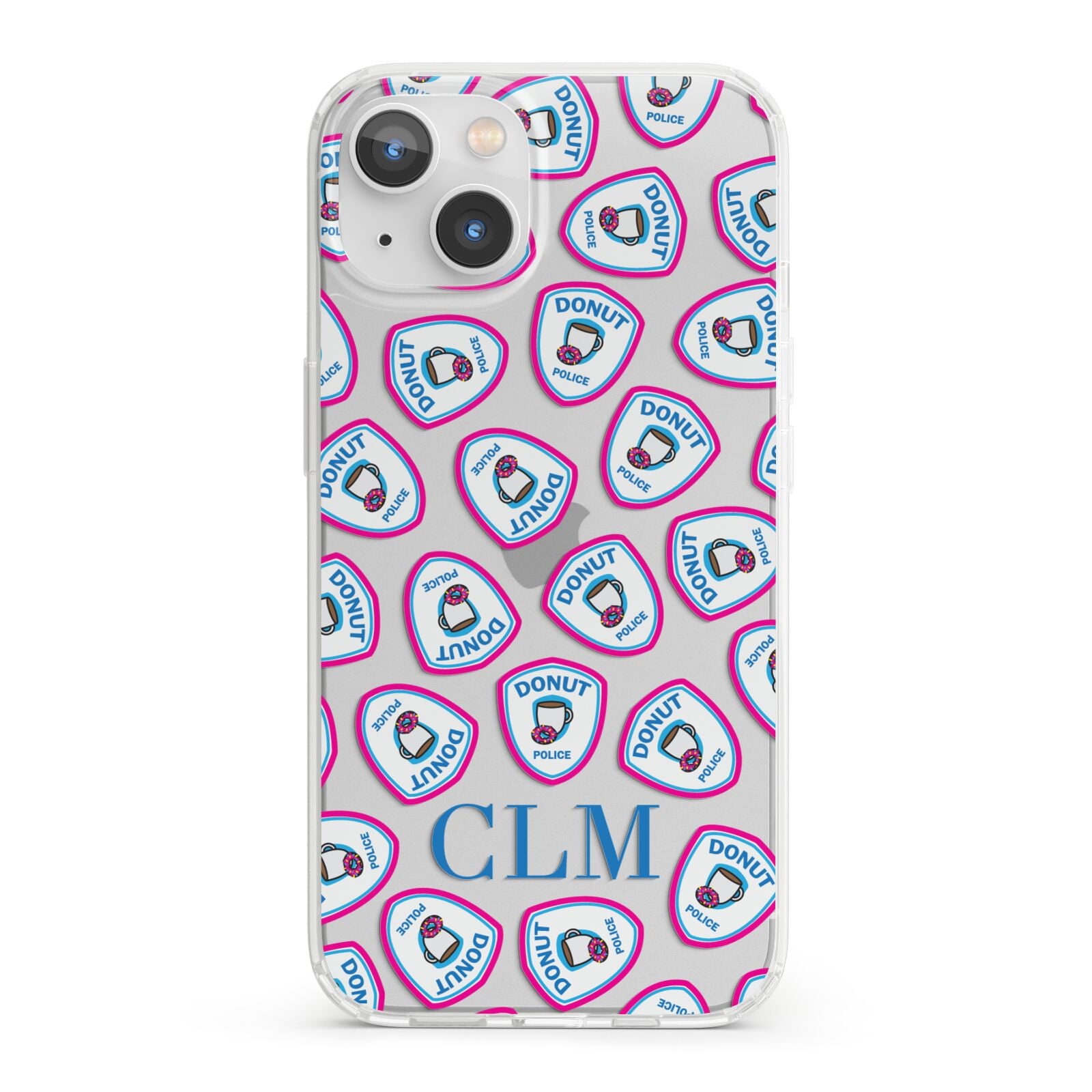 Personalised Donut Police Initials iPhone 13 Clear Bumper Case