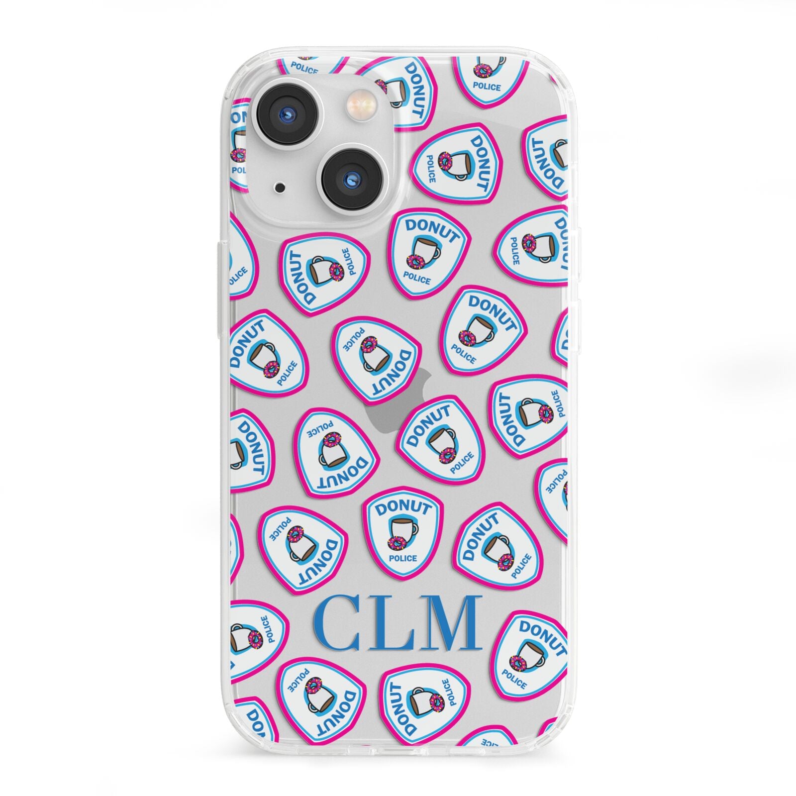 Personalised Donut Police Initials iPhone 13 Mini Clear Bumper Case