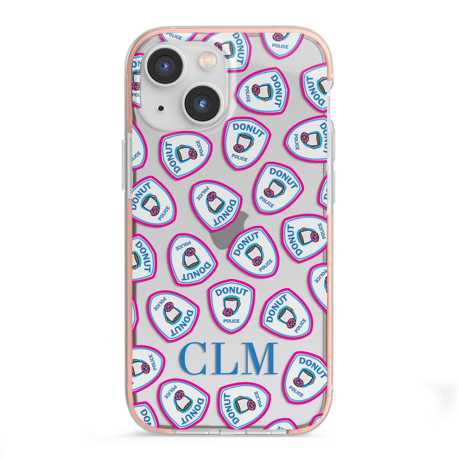 Personalised Donut Police Initials iPhone 13 Mini TPU Impact Case with Pink Edges
