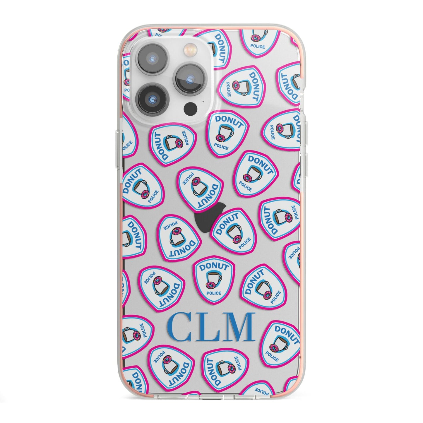 Personalised Donut Police Initials iPhone 13 Pro Max TPU Impact Case with Pink Edges