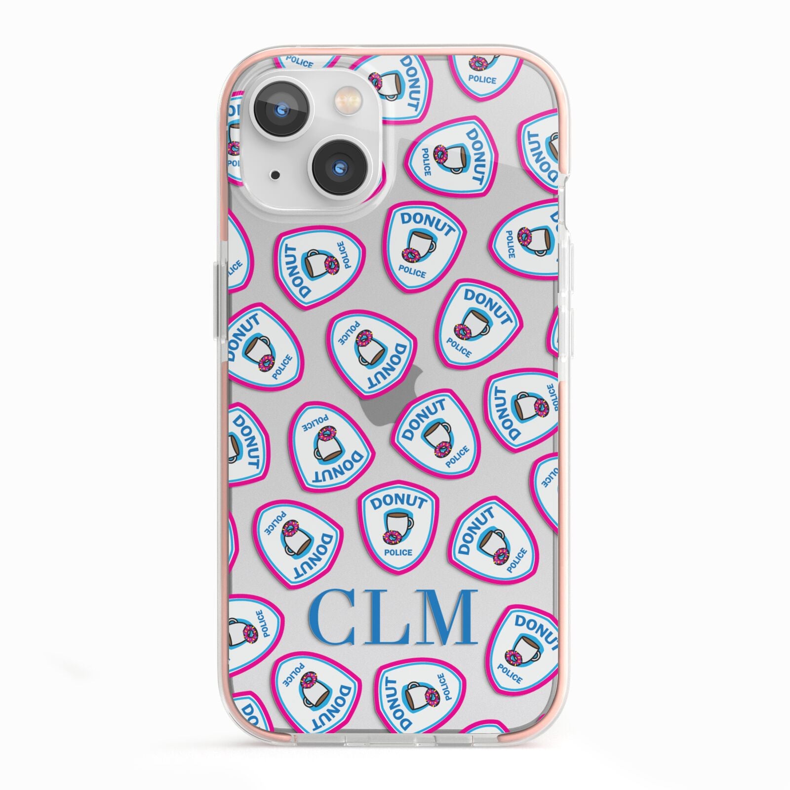Personalised Donut Police Initials iPhone 13 TPU Impact Case with Pink Edges