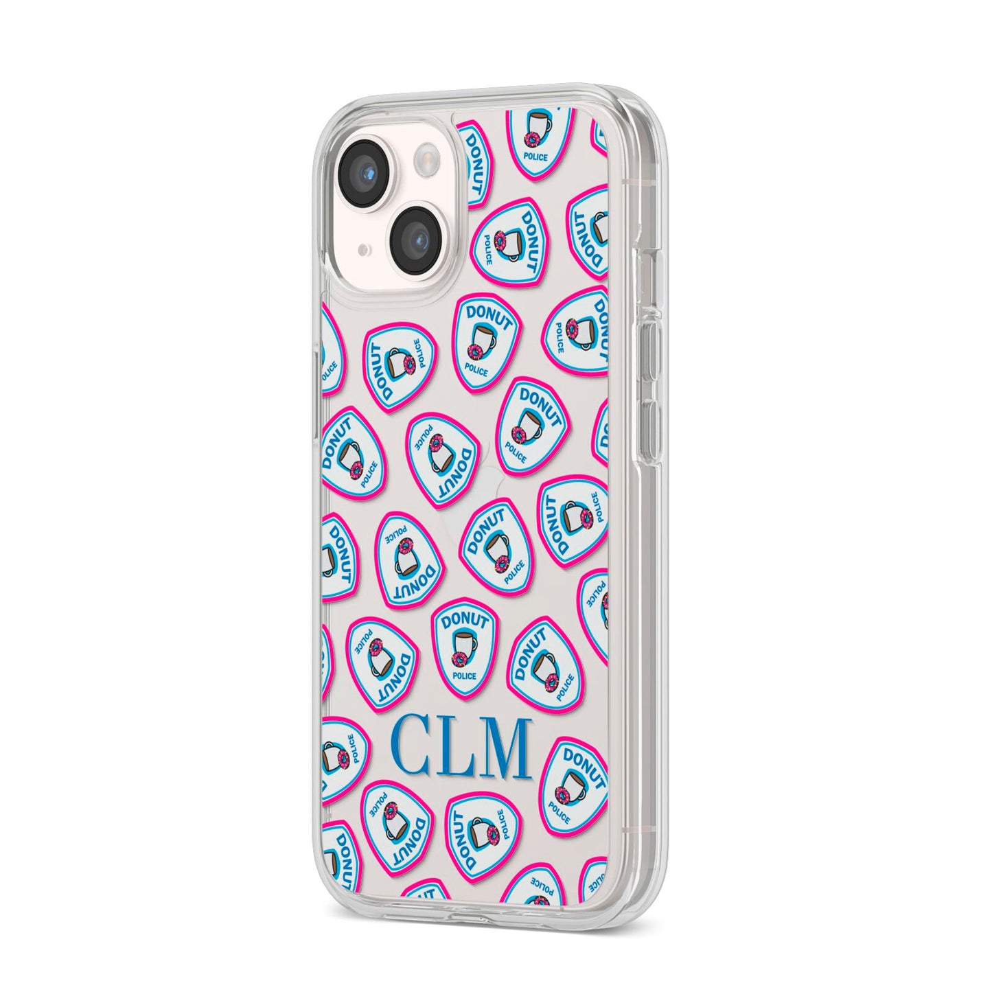 Personalised Donut Police Initials iPhone 14 Clear Tough Case Starlight Angled Image