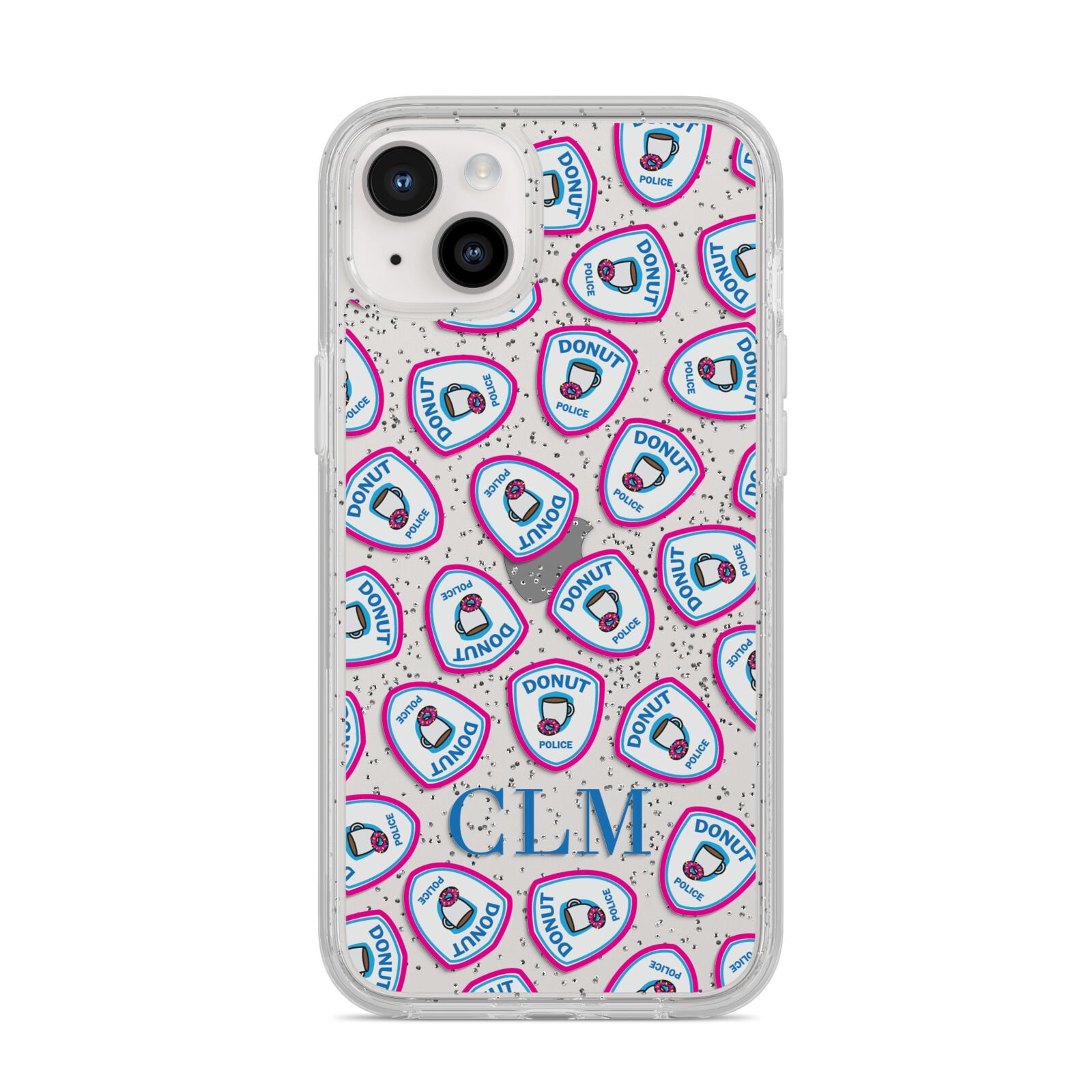 Personalised Donut Police Initials iPhone 14 Plus Glitter Tough Case Starlight