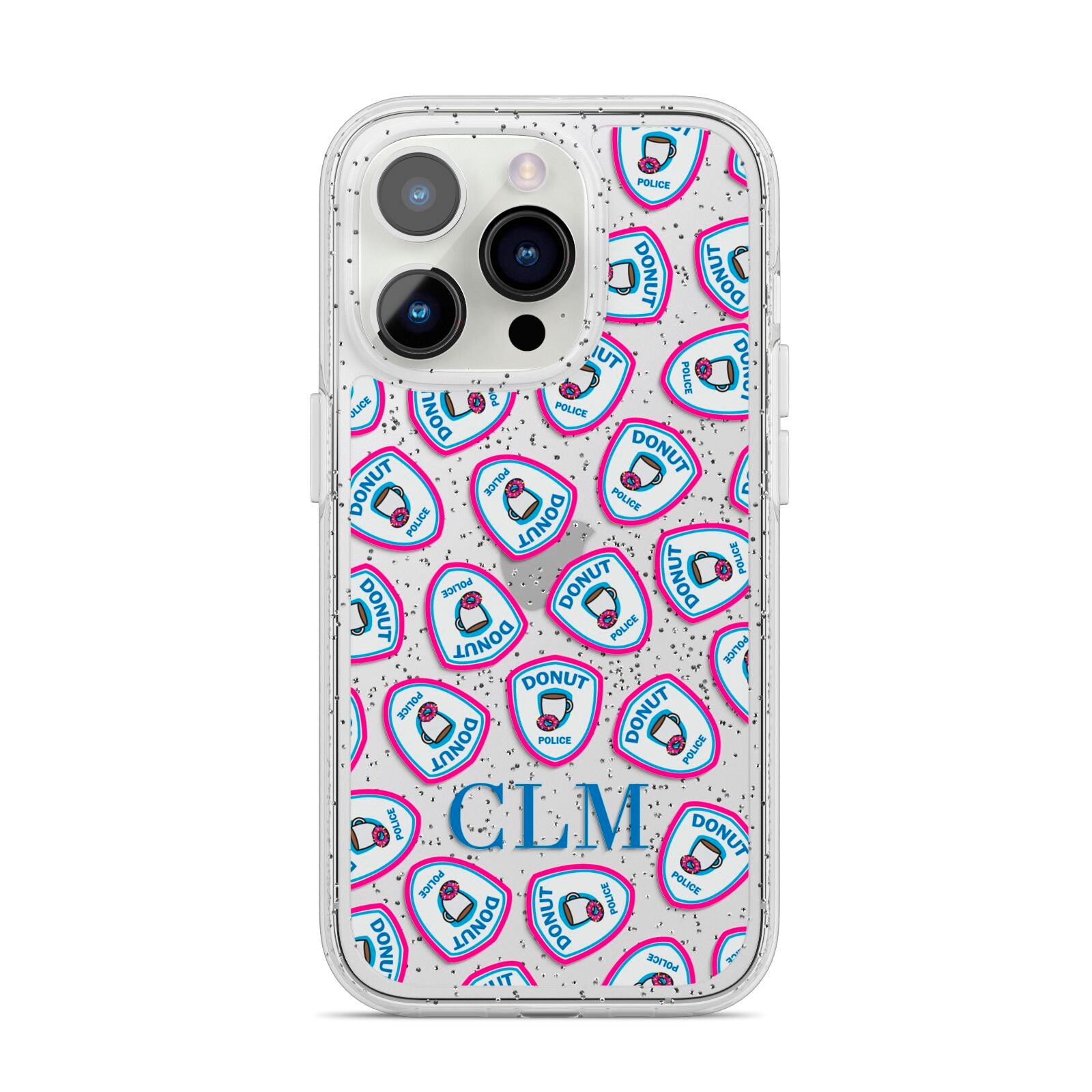 Personalised Donut Police Initials iPhone 14 Pro Glitter Tough Case Silver