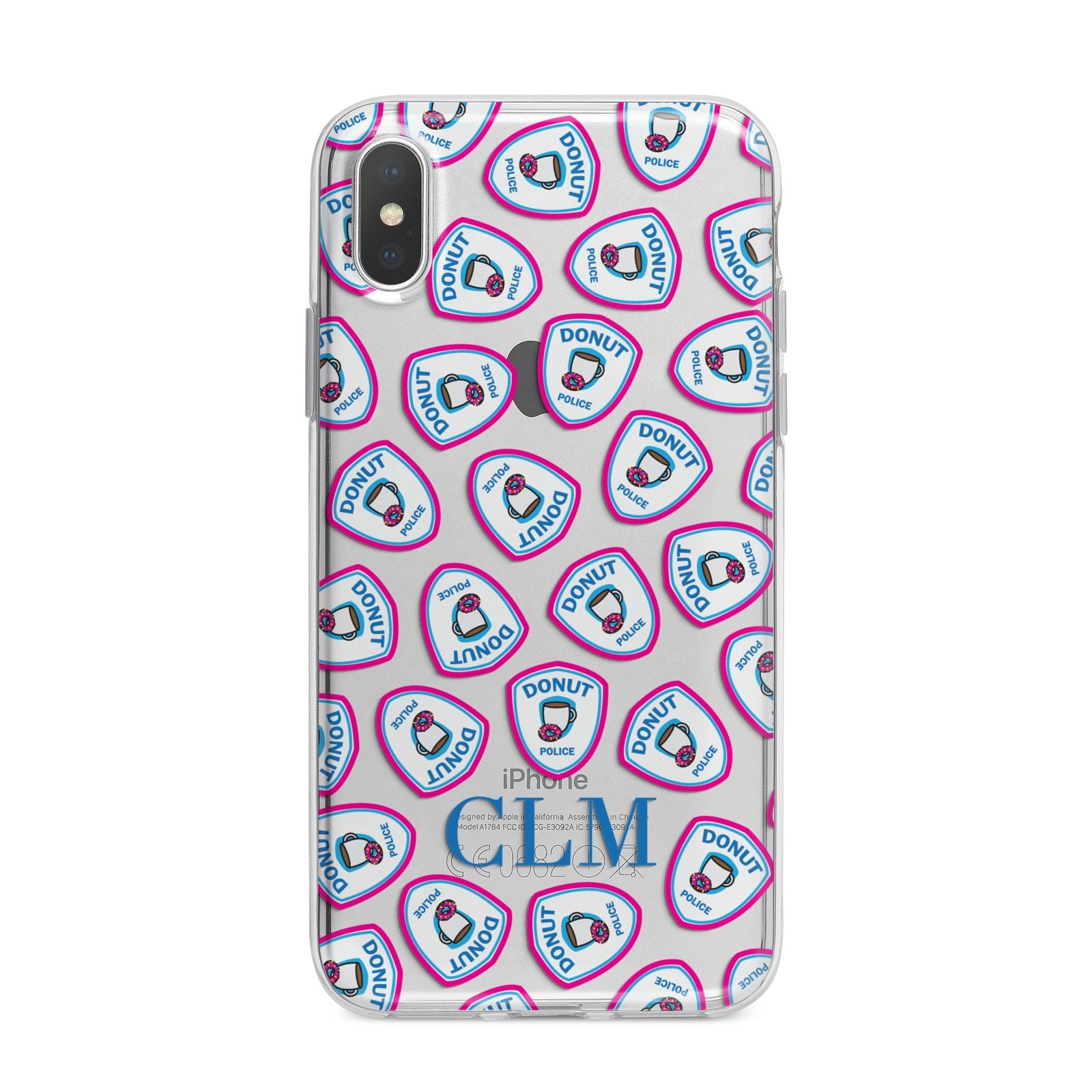 Personalised Donut Police Initials iPhone X Bumper Case on Silver iPhone Alternative Image 1