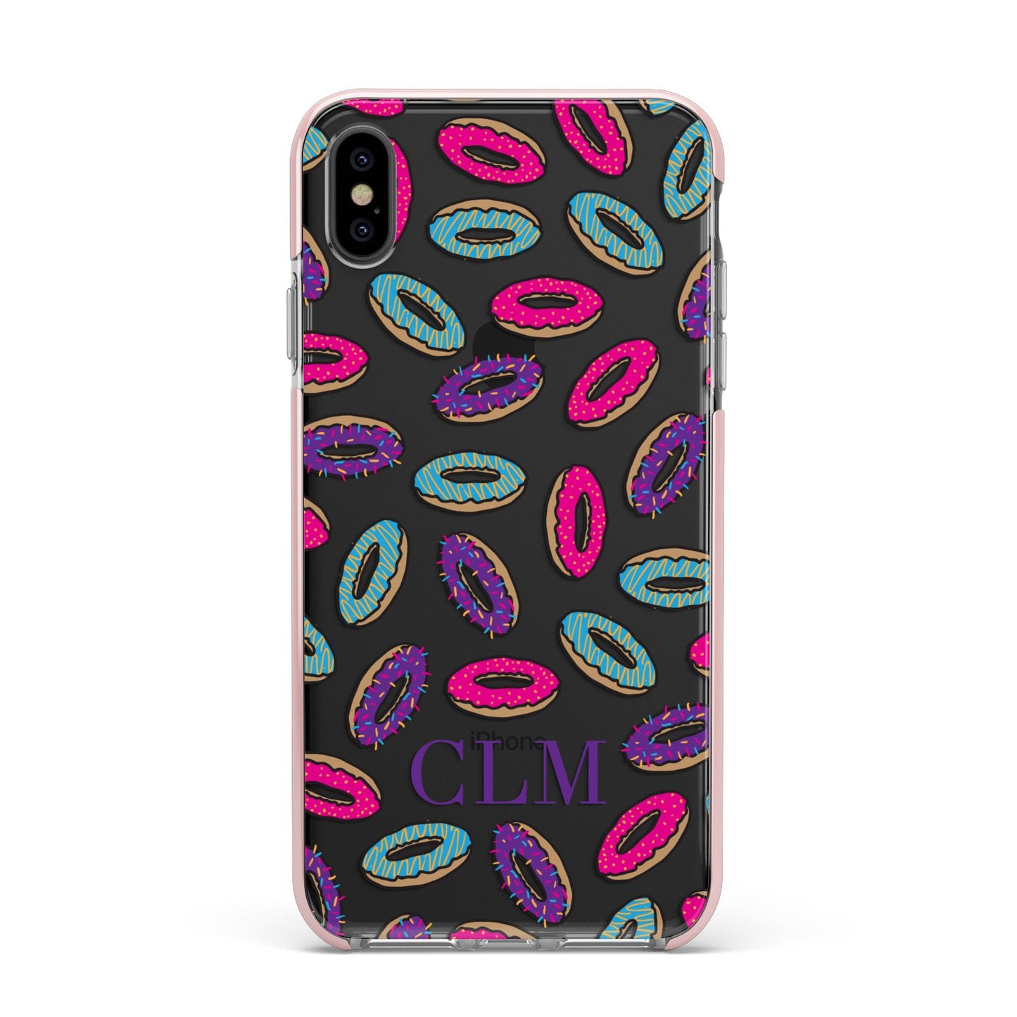 Personalised Donuts Initials Apple iPhone Xs Max Impact Case Pink Edge on Black Phone