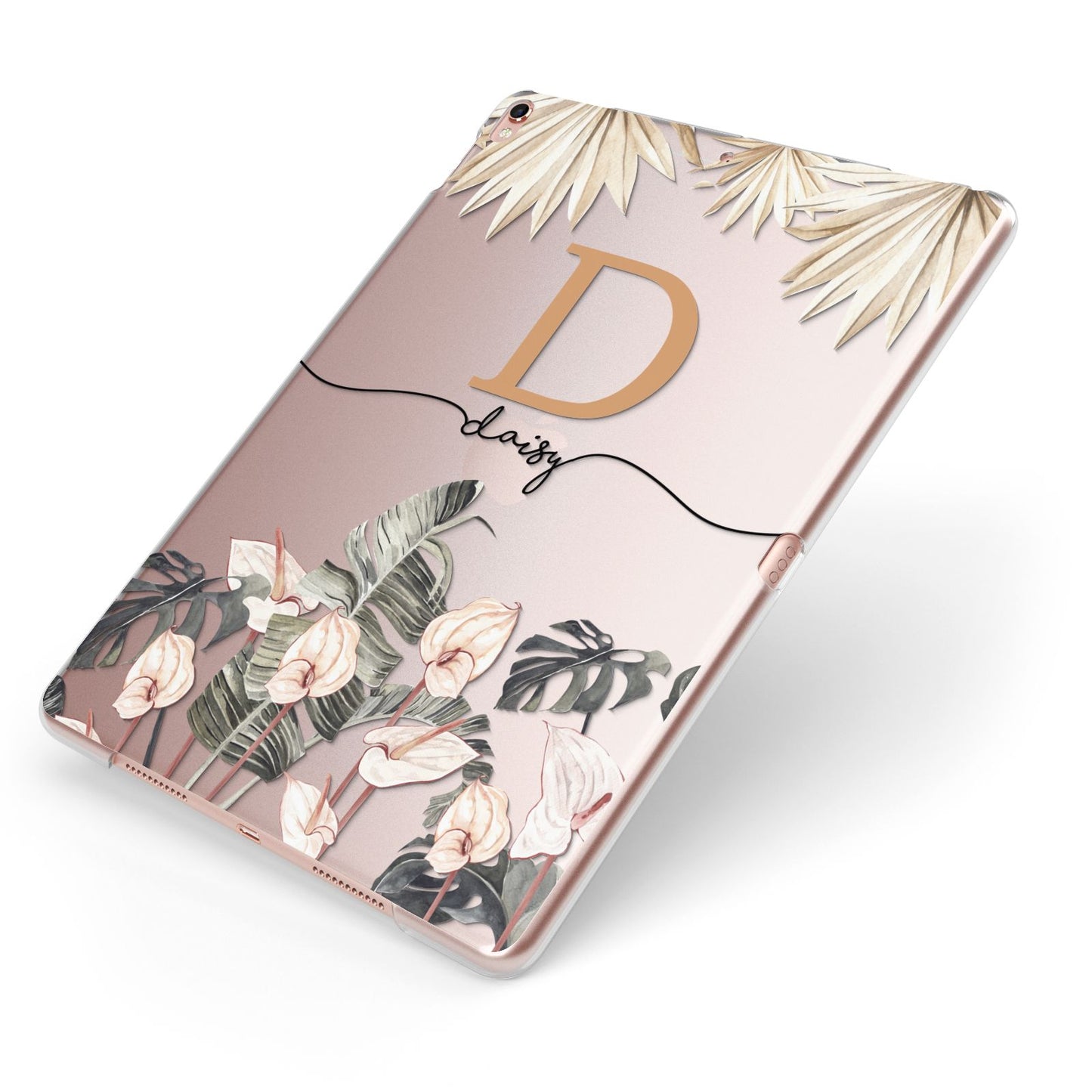 Personalised Dried Flowers Apple iPad Case on Rose Gold iPad Side View