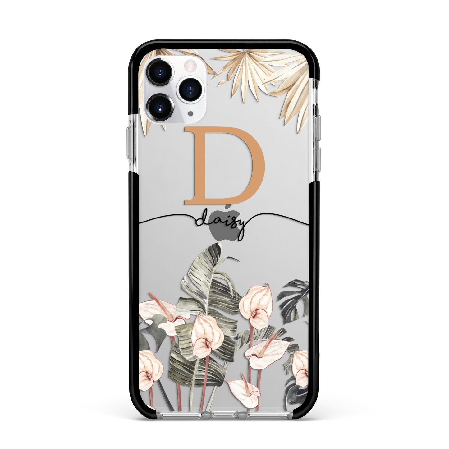 Personalised Dried Flowers Apple iPhone 11 Pro Max in Silver with Black Impact Case