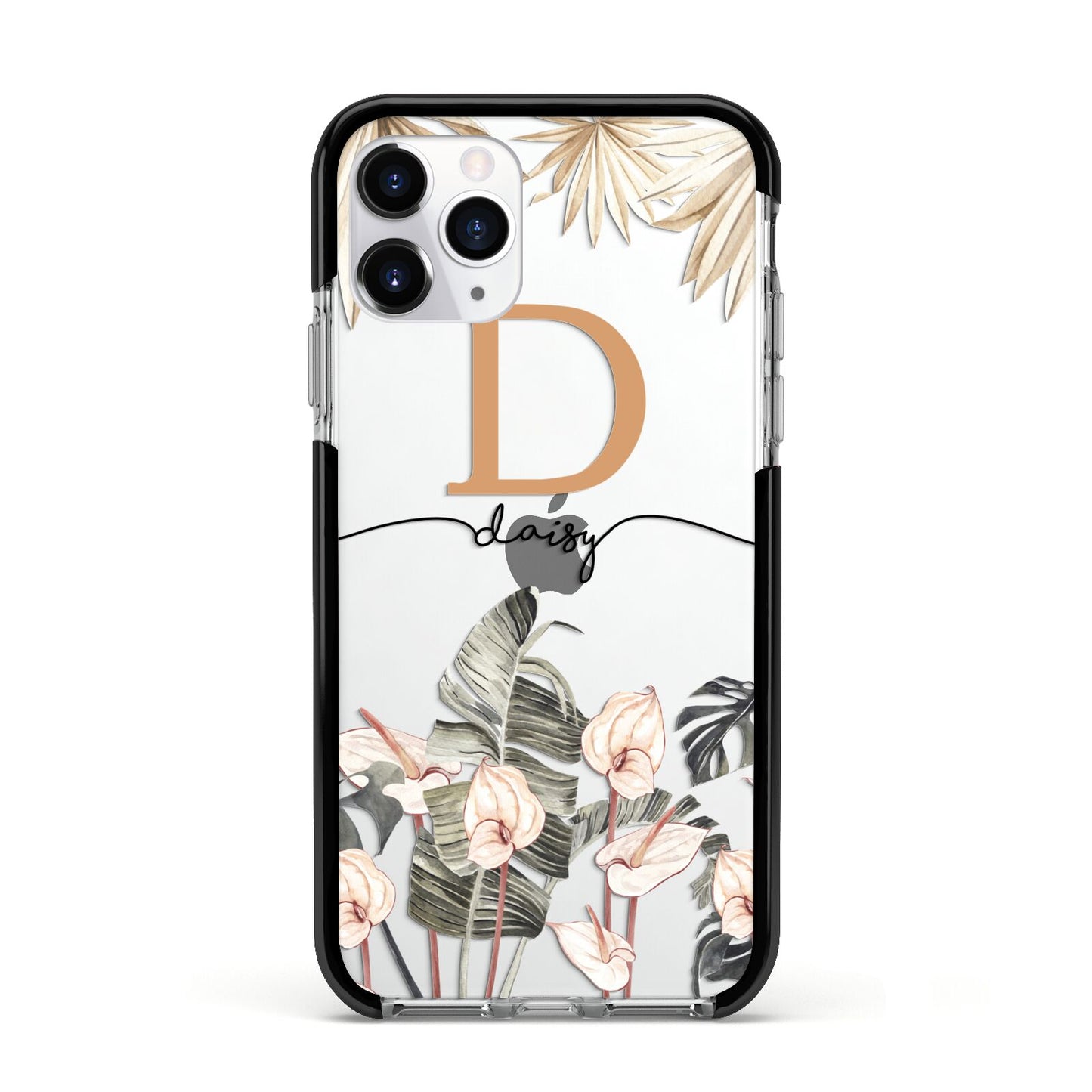 Personalised Dried Flowers Apple iPhone 11 Pro in Silver with Black Impact Case
