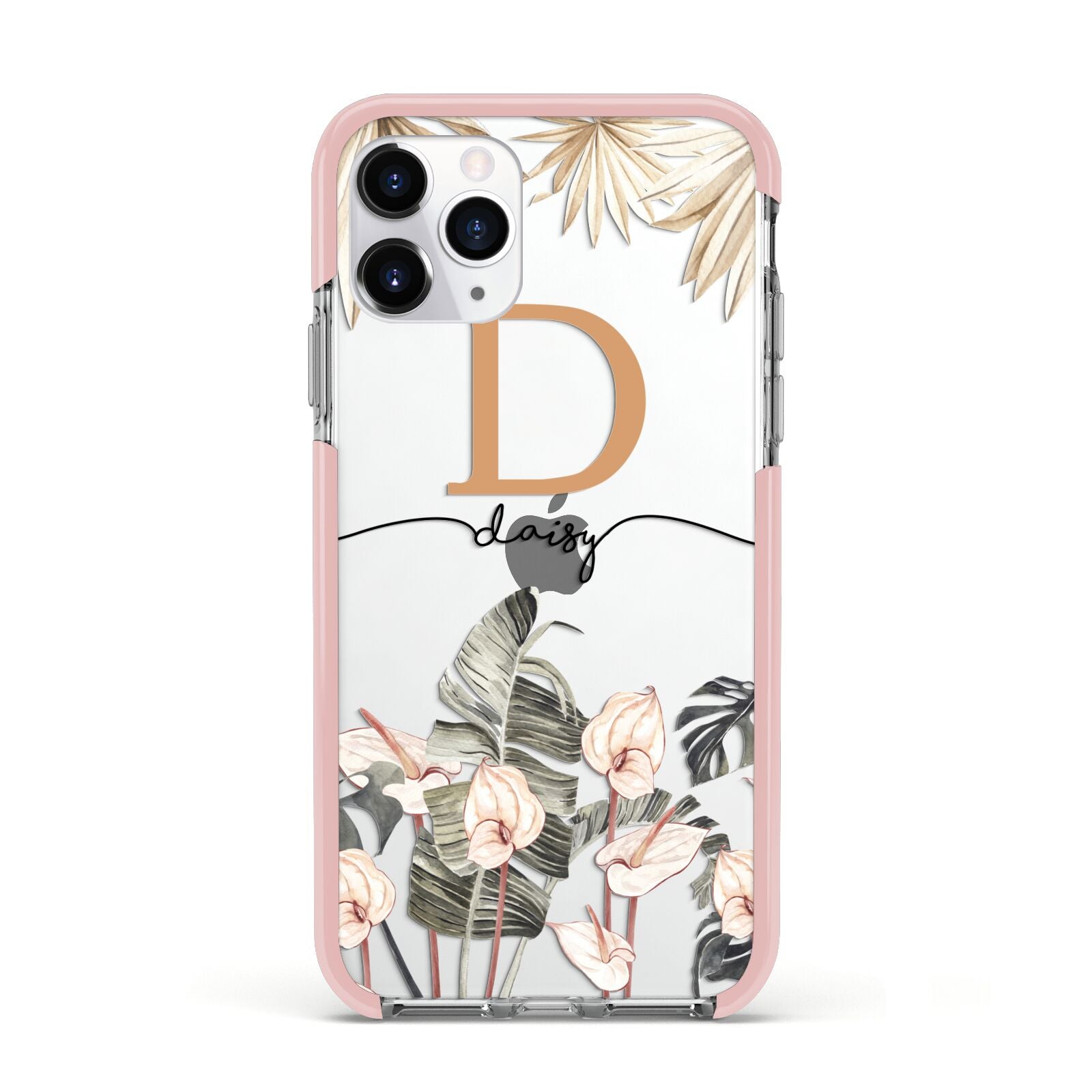 Personalised Dried Flowers Apple iPhone 11 Pro in Silver with Pink Impact Case