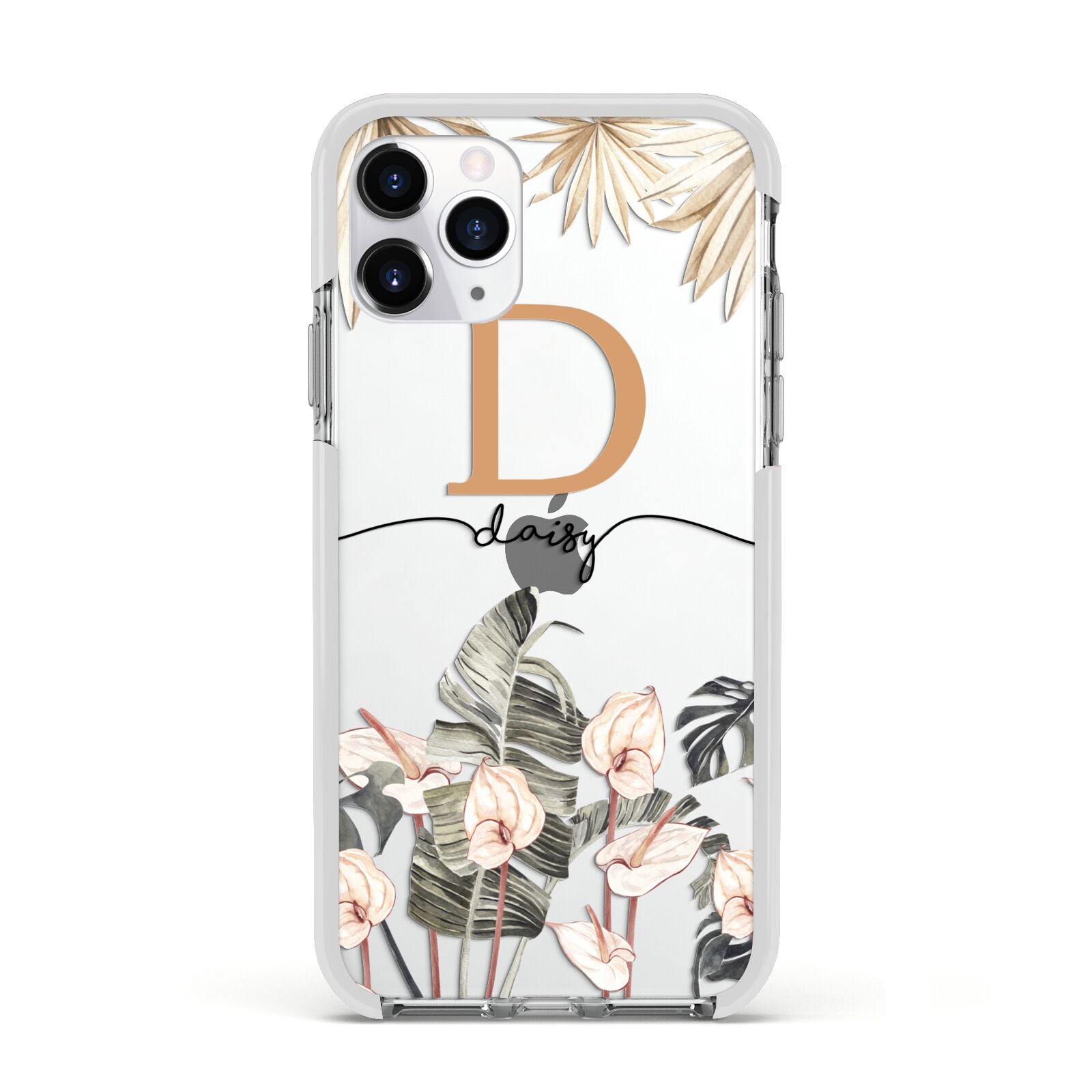 Personalised Dried Flowers Apple iPhone 11 Pro in Silver with White Impact Case