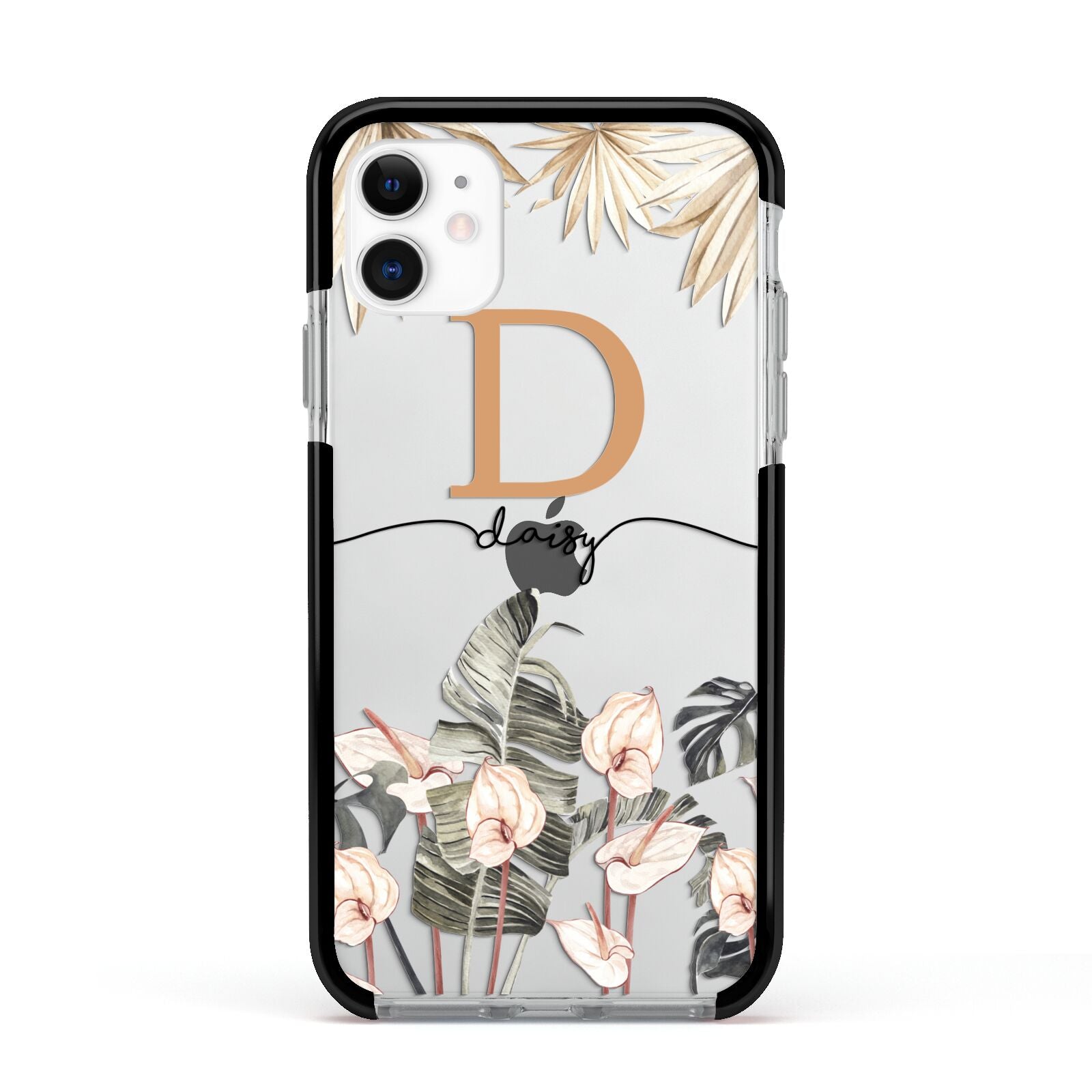 Personalised Dried Flowers Apple iPhone 11 in White with Black Impact Case