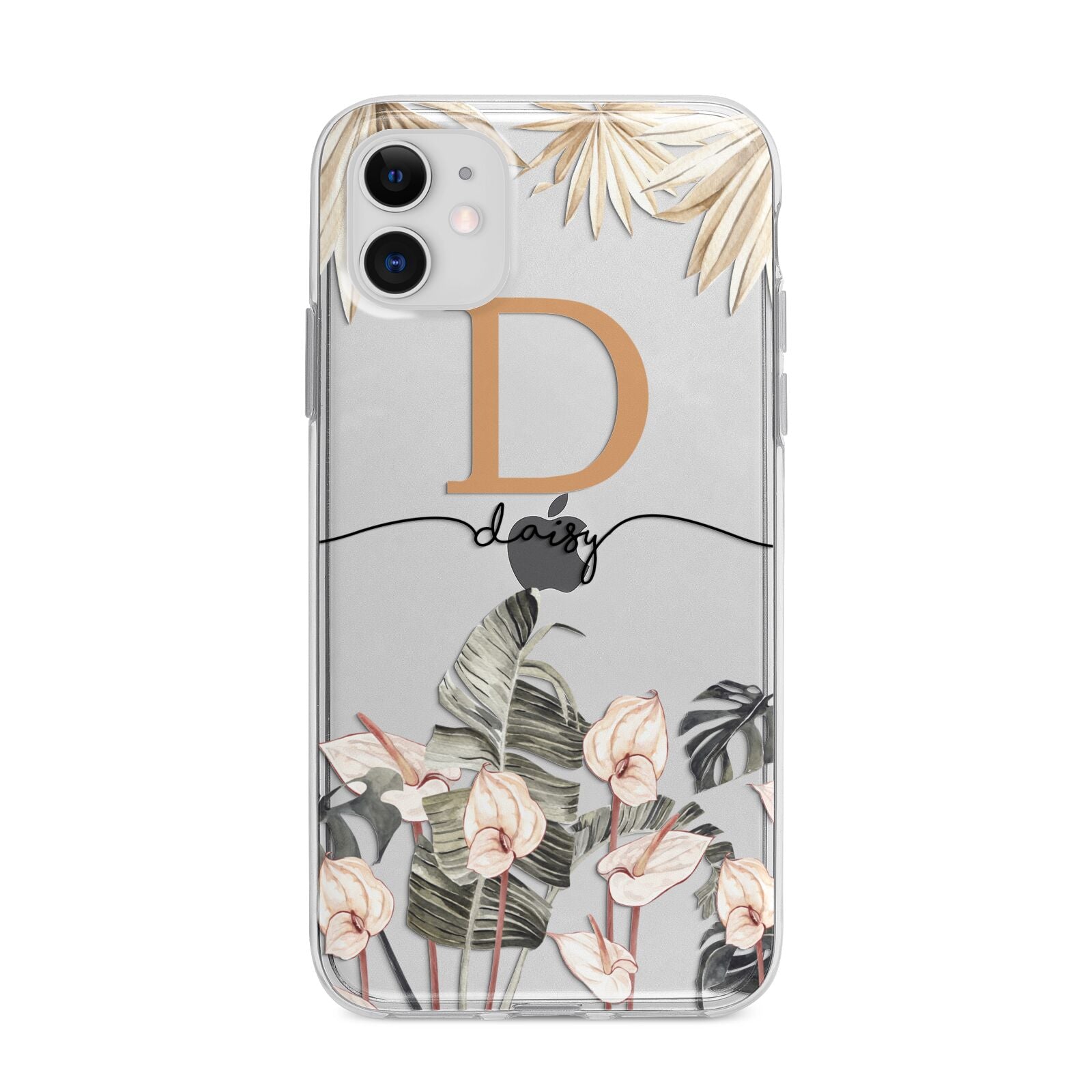 Personalised Dried Flowers Apple iPhone 11 in White with Bumper Case