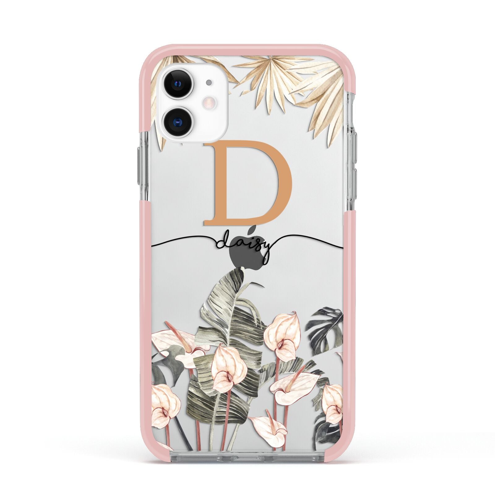 Personalised Dried Flowers Apple iPhone 11 in White with Pink Impact Case