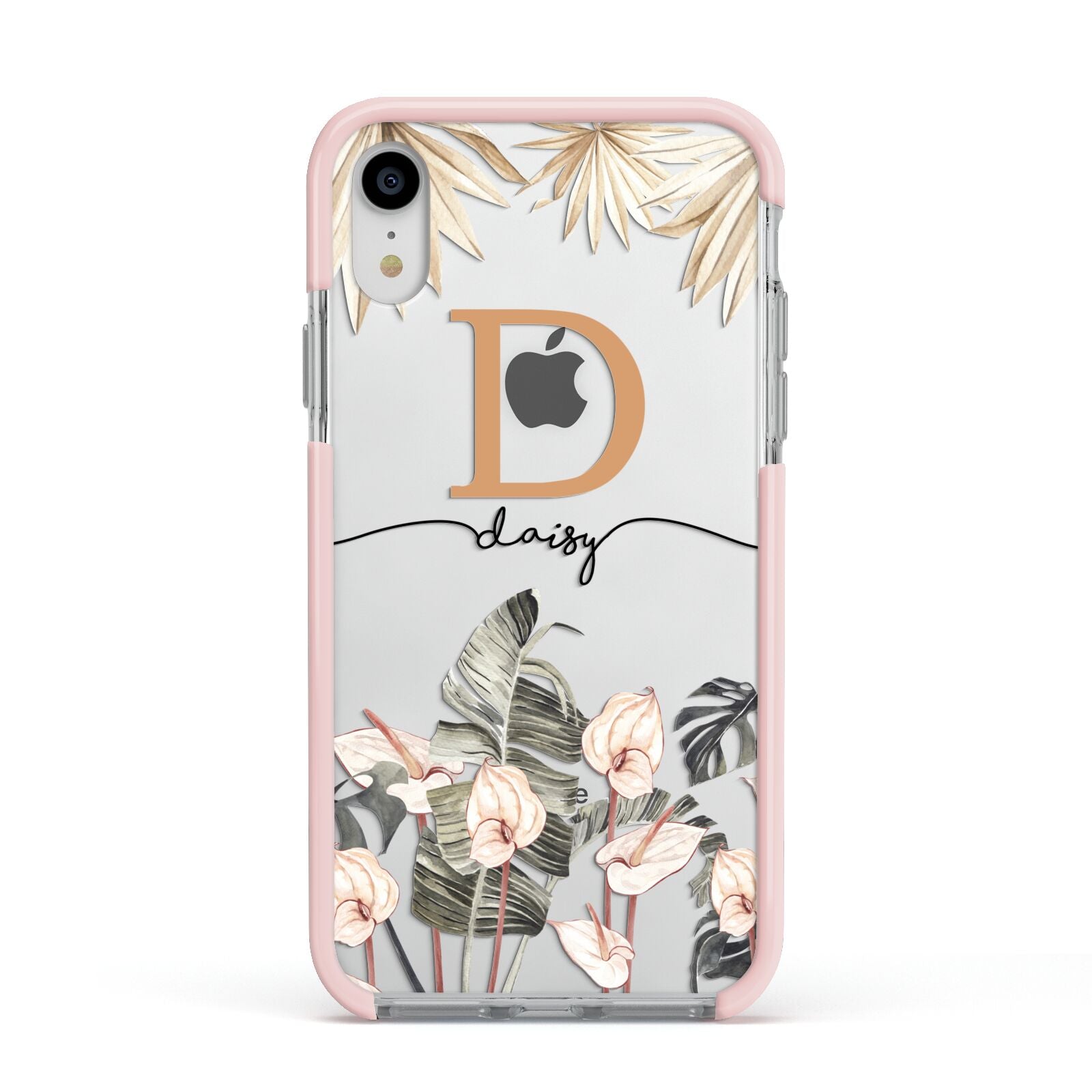 Personalised Dried Flowers Apple iPhone XR Impact Case Pink Edge on Silver Phone