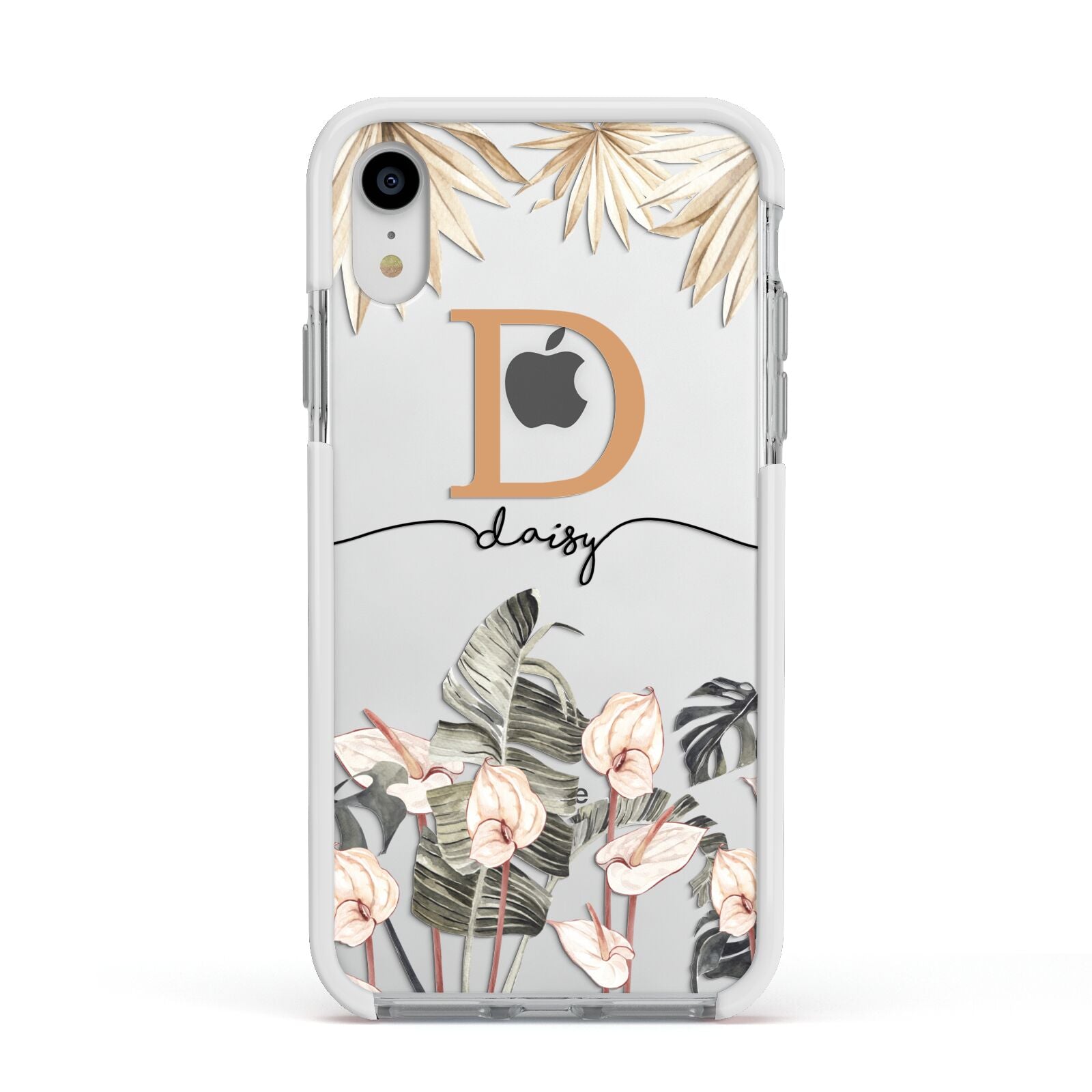 Personalised Dried Flowers Apple iPhone XR Impact Case White Edge on Silver Phone