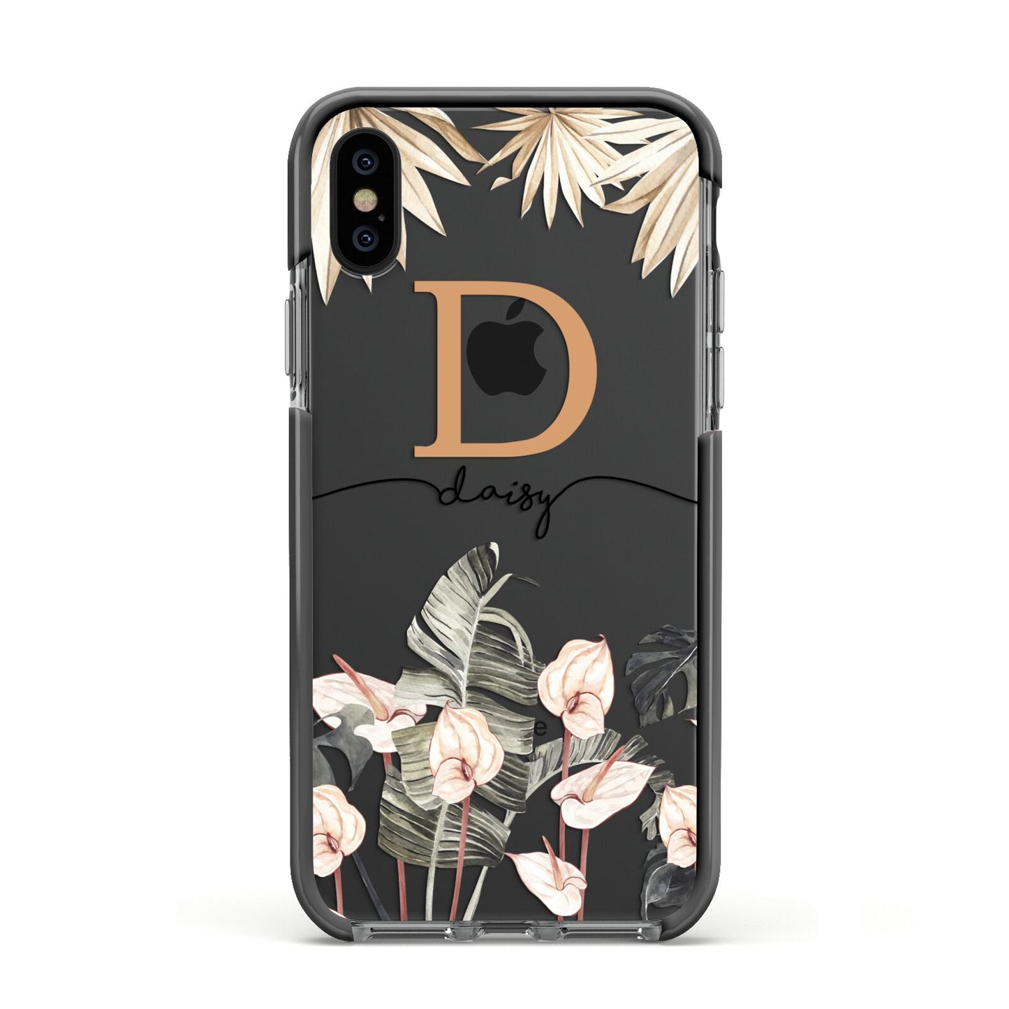 Personalised Dried Flowers Apple iPhone Xs Impact Case Black Edge on Black Phone