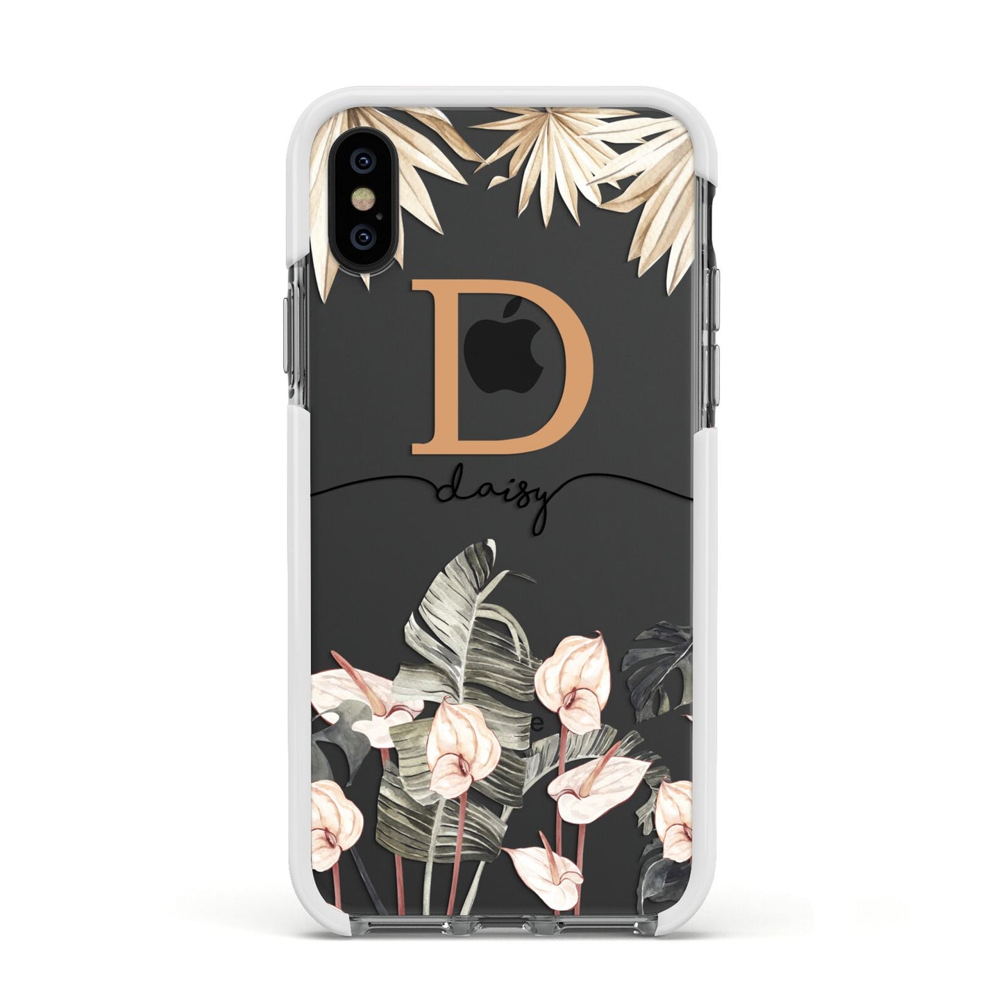 Personalised Dried Flowers Apple iPhone Xs Impact Case White Edge on Black Phone