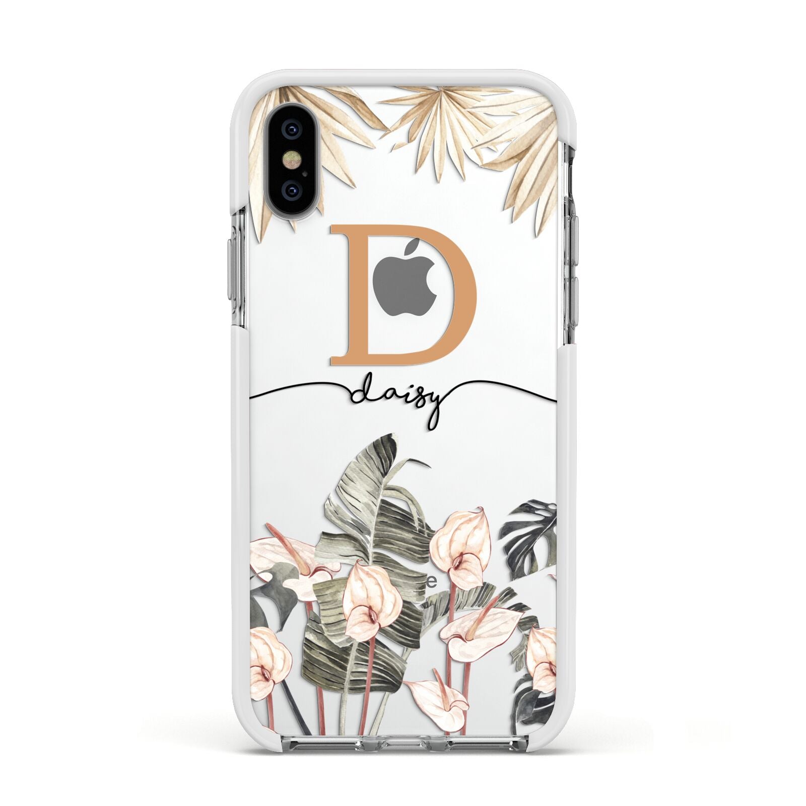 Personalised Dried Flowers Apple iPhone Xs Impact Case White Edge on Silver Phone