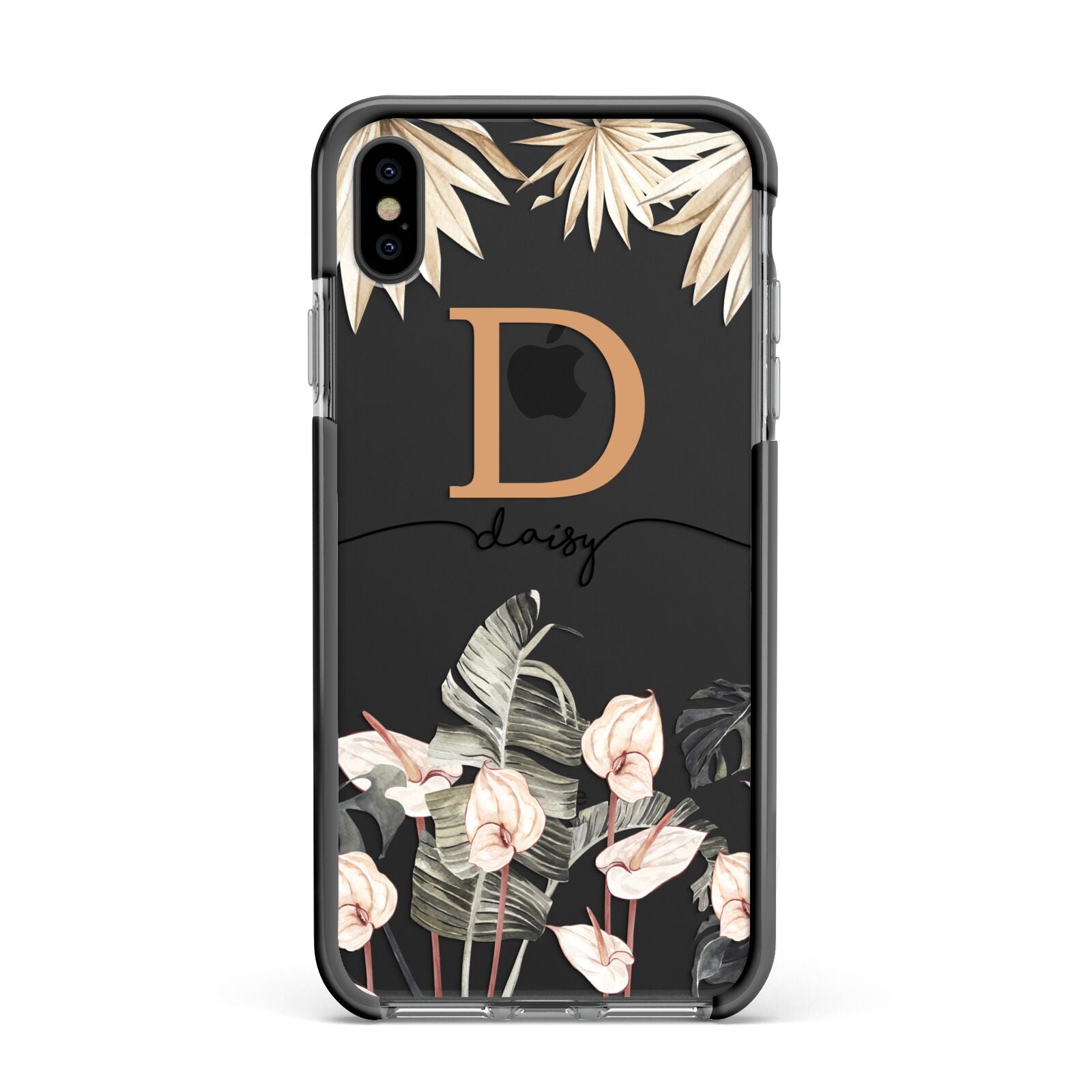 Personalised Dried Flowers Apple iPhone Xs Max Impact Case Black Edge on Black Phone